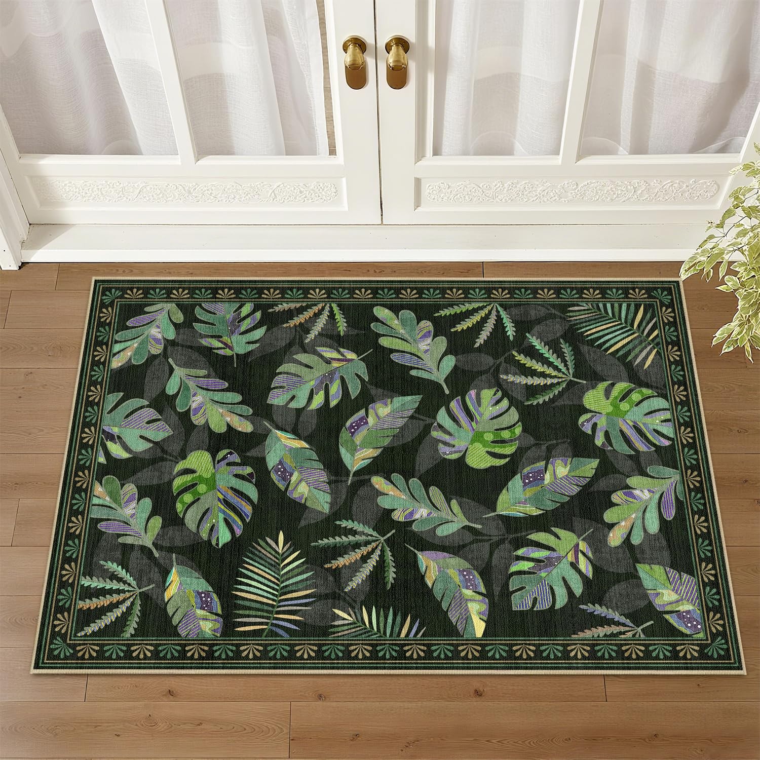 Monstera Rug 2×3 for Entryway Sage Green Leaf Rugs Machine Washable Tropical …
