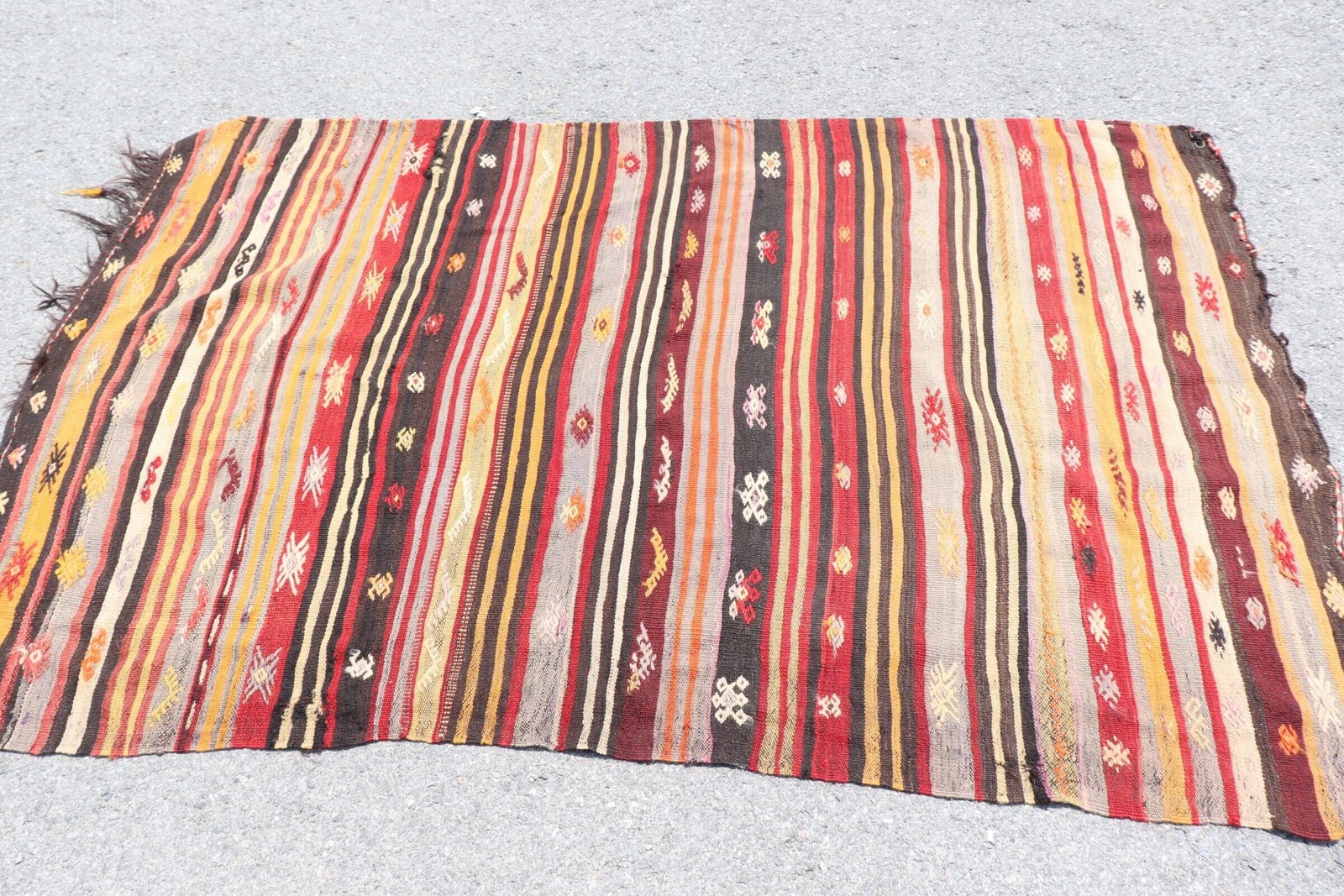 Vintage Turkish Rug 4×6,2 ft, Red Kilim Striped Rug
