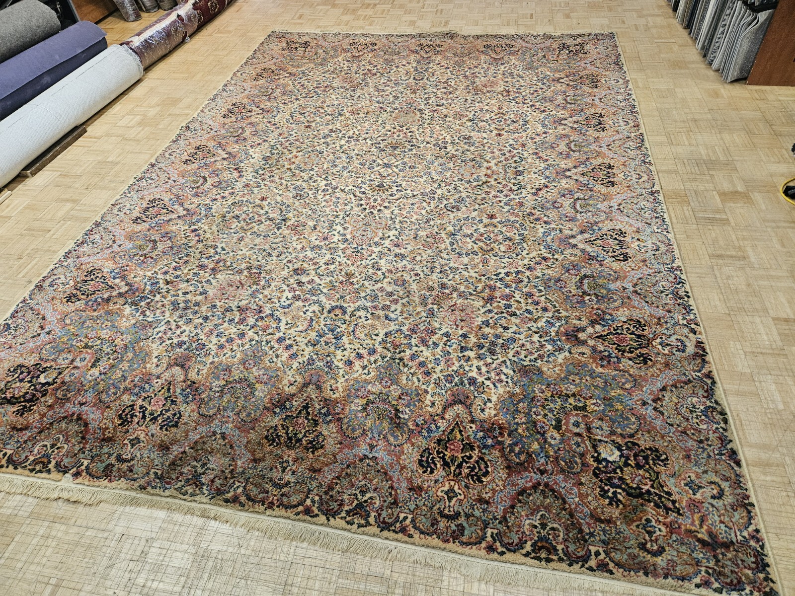 10×14 KARASTAN ANTIQUE IVORY FLORAL KIRMAN 700 -759 100% WOOL RUG