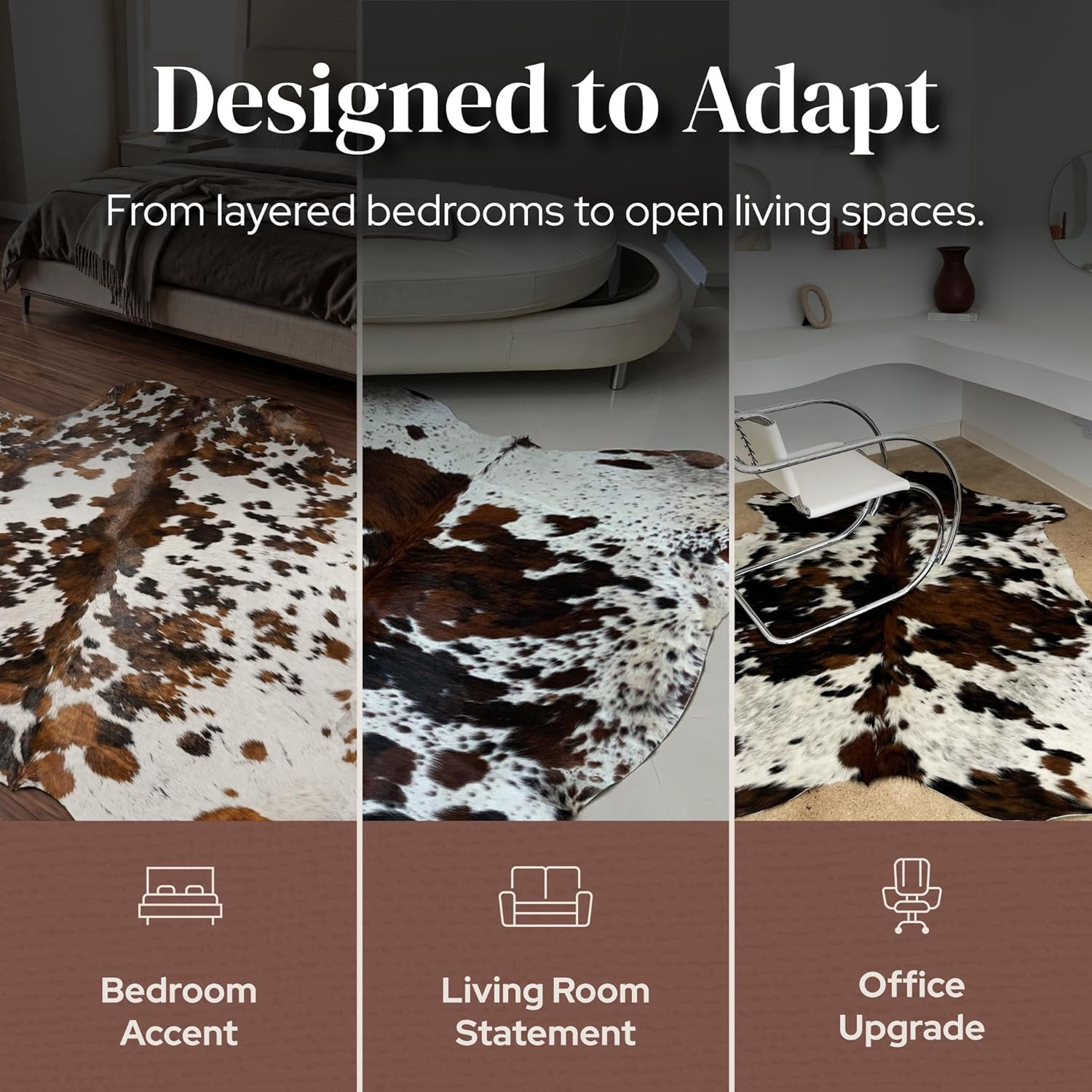Tricolor Luxury Cowhide Rug 5×7 Ft – Soft Genuine Hide for Modern Interiors