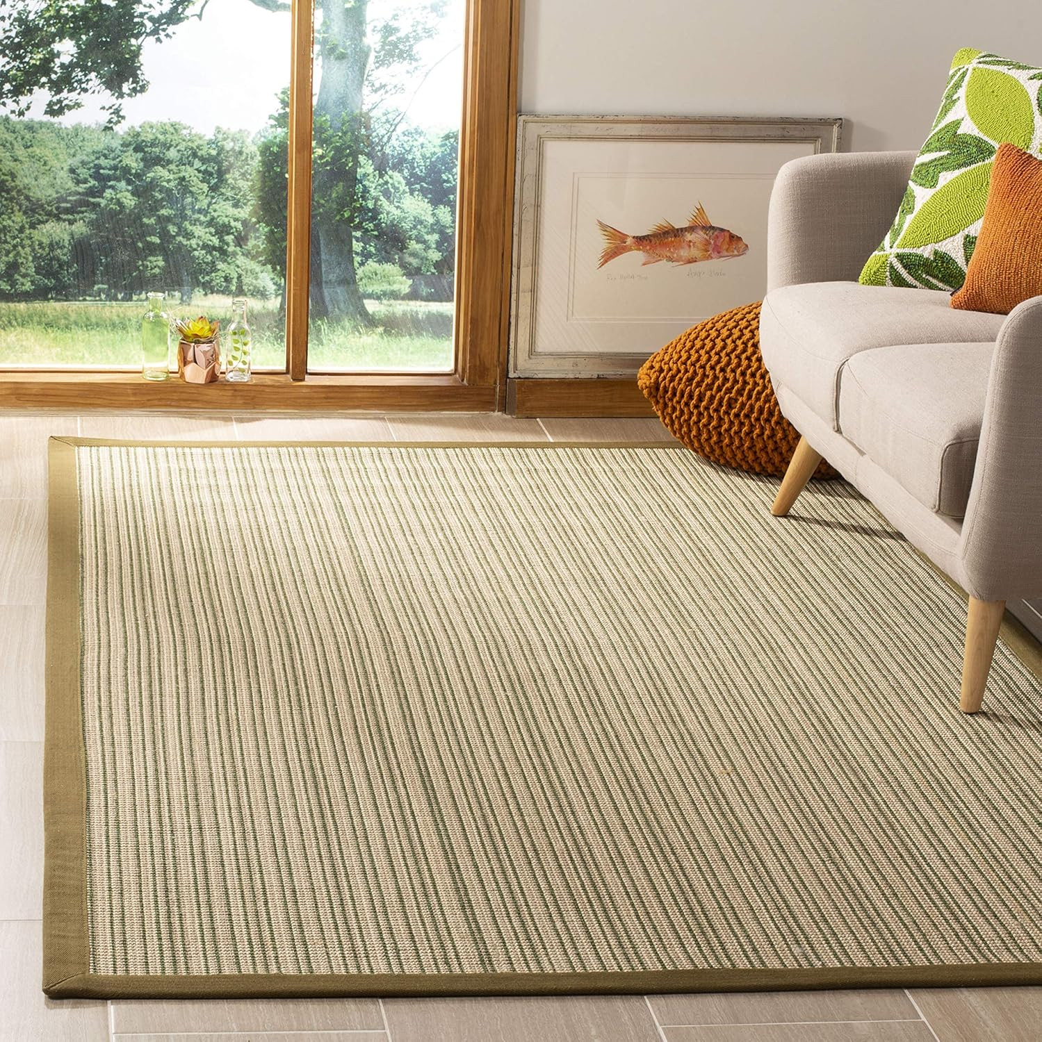 Natural Fiber Area Rug 5′ x 8′ – Multi & Green, Easy Care for High Traffic Areas