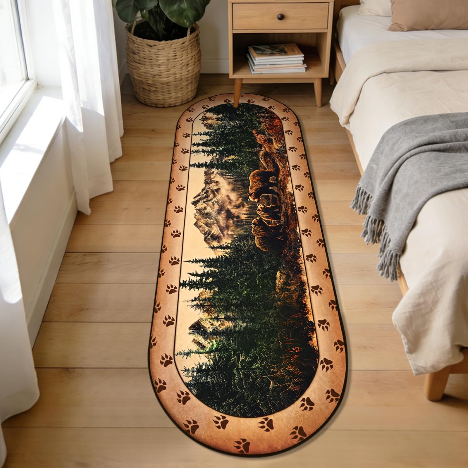 Rustic 2×6 Runner Rug Non Slip – Cabin Bear Oval Rug Runners for Hallways, So…