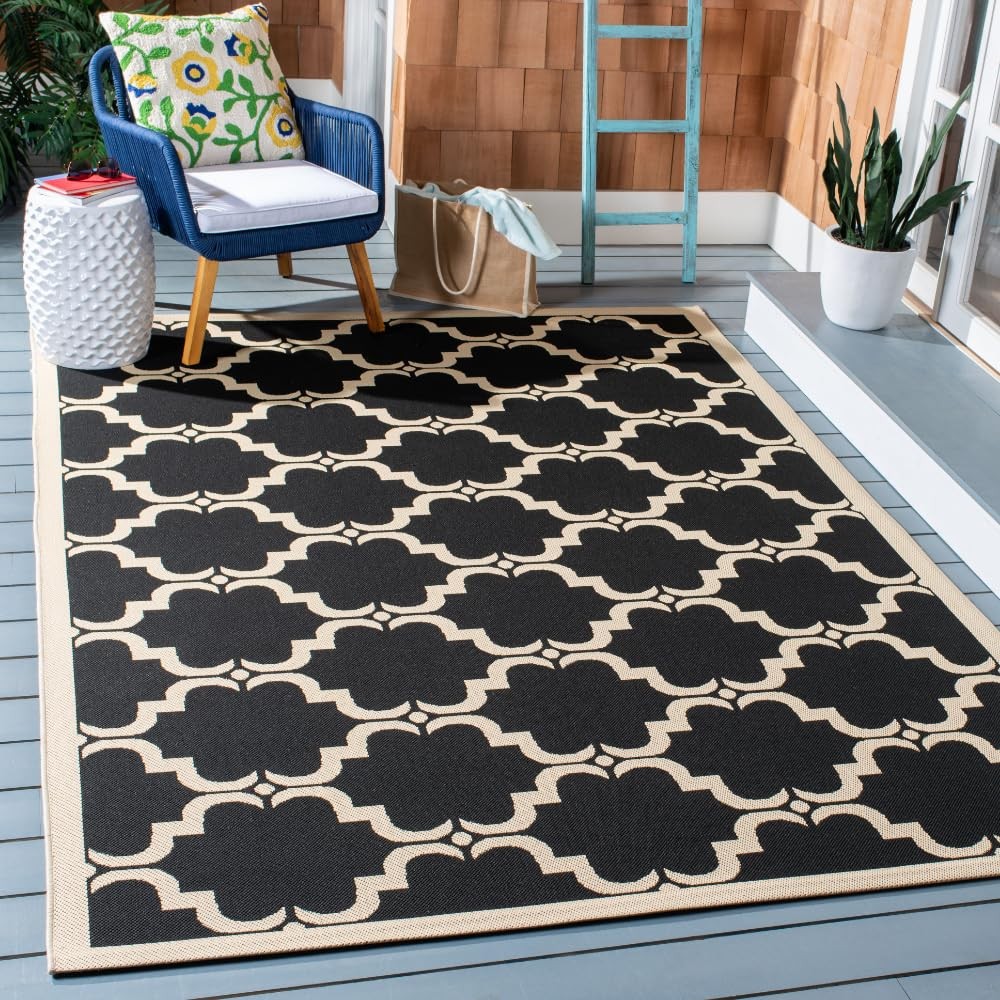 Courtyard Collection 6’7″ x 9’6″ Black/Beige CY6009 Trellis Indoor/ Outdoor W…