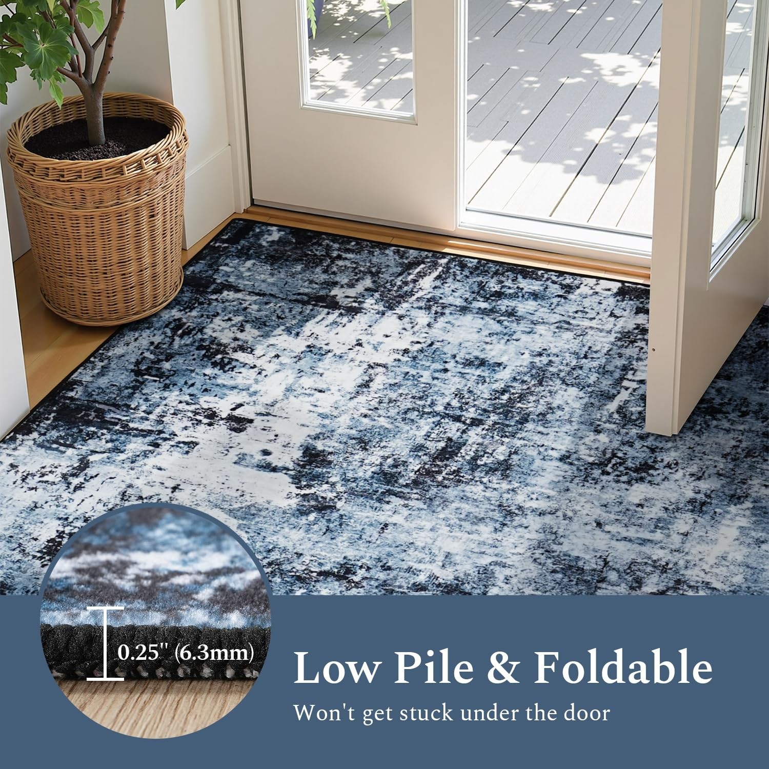 Rugflix 5×7 Area Rugs for Living Room, 5′ x 7′ (Rectangular), 01-ocean Blue