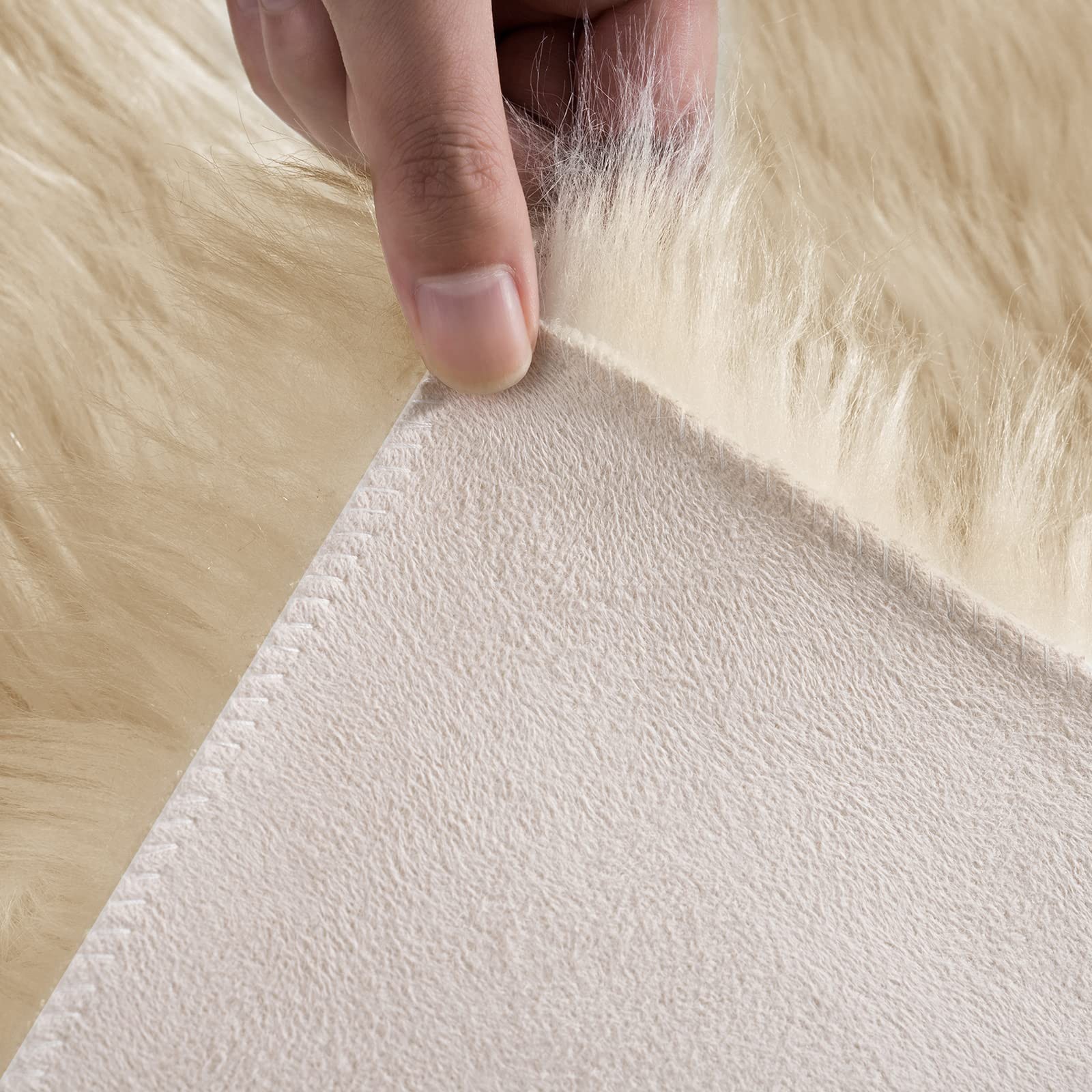 Ciicool Beige Fur Fluffy Rug 2X4 Ft Small Faux Fur Rugs For Bedroom Washable