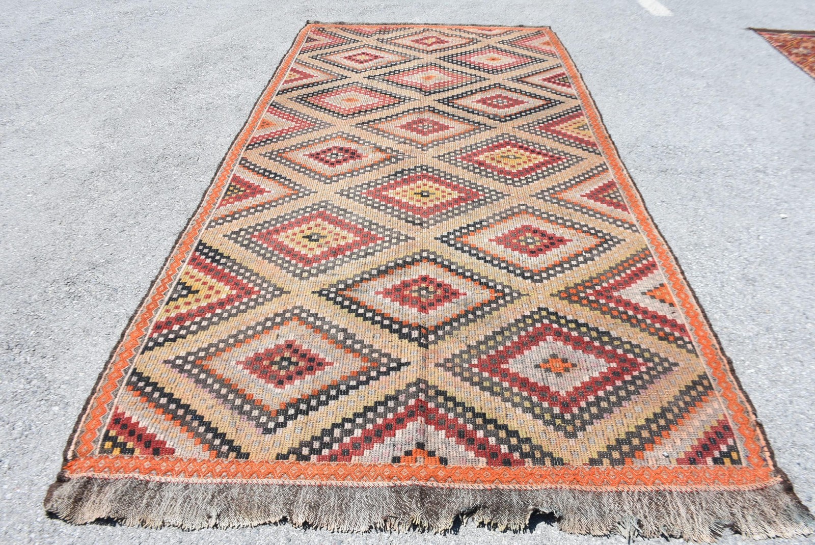5,7×11,9 ft Rug, Turkish Vintage Large Rug, Red Kilim Wool Rug