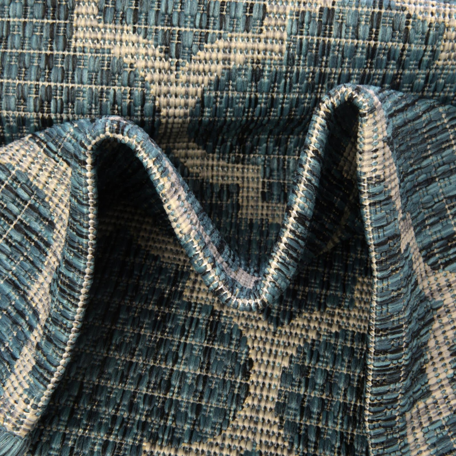 Outdoor Trellis Collection Area Rug (2′ x 6′ 1″ Runner, Teal/ Gray)
