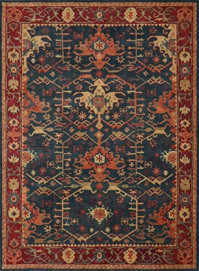 100% Wool Rug| Hand Tufted Pottery Barn Navy-Blue Living Room Wool Area Rug