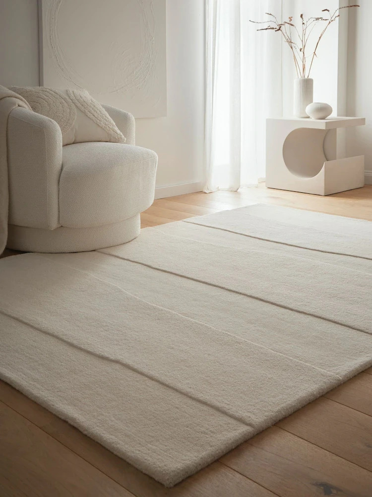Modern Minimal Handmade Wool Area Rug 8×10 Living Room Neutral Textured Pattern