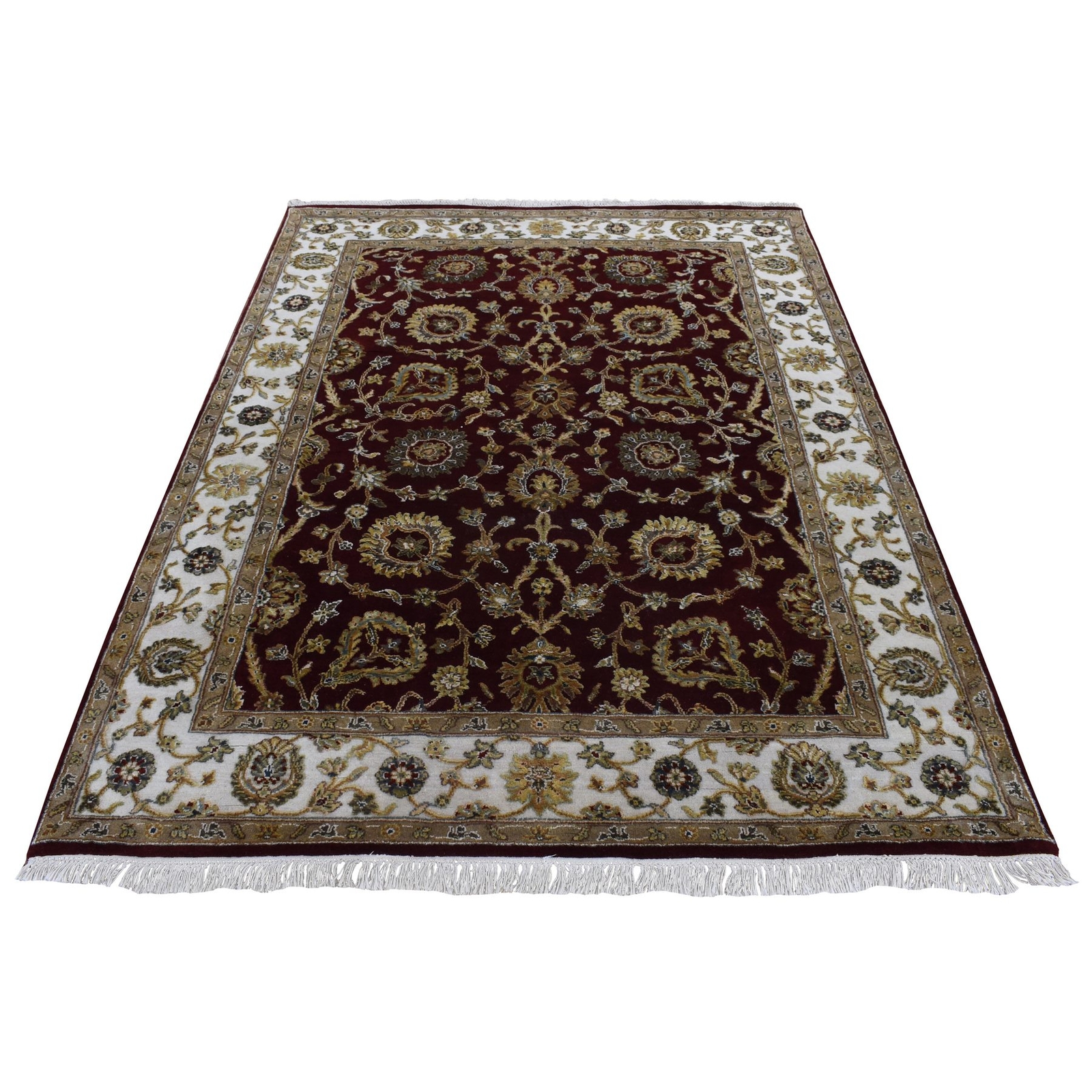 5’1″x7’1″ Red Rajasthan Design Half Wool and Half Silk Hand Knotted Rug R87320