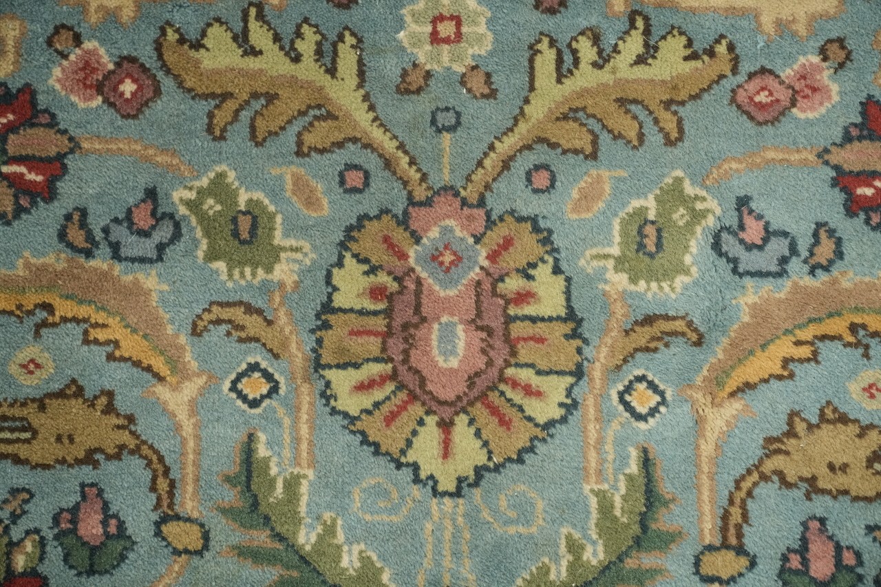 Blue Vintage 8×11 Oriental Wool Area Rug in All-Over Mustard Yellow & Blue Tones