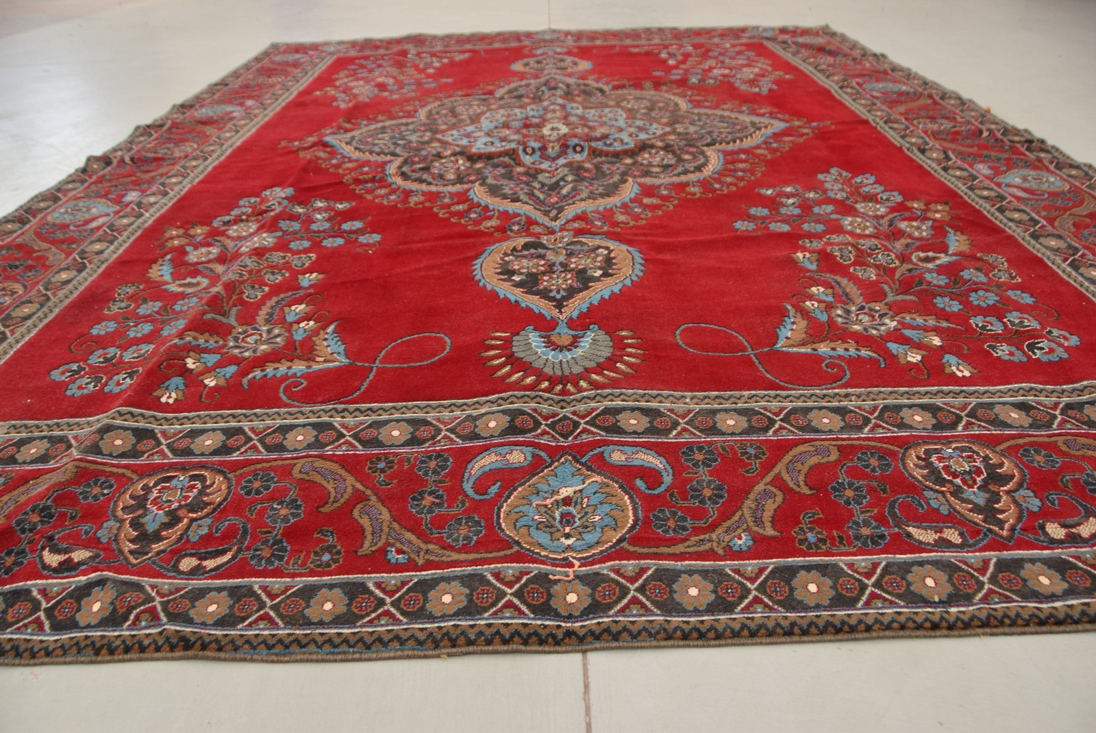 Vintage 9,4×13,2 ft Rug, Oversize Turkish Rug, Red Oriental Wool Rug