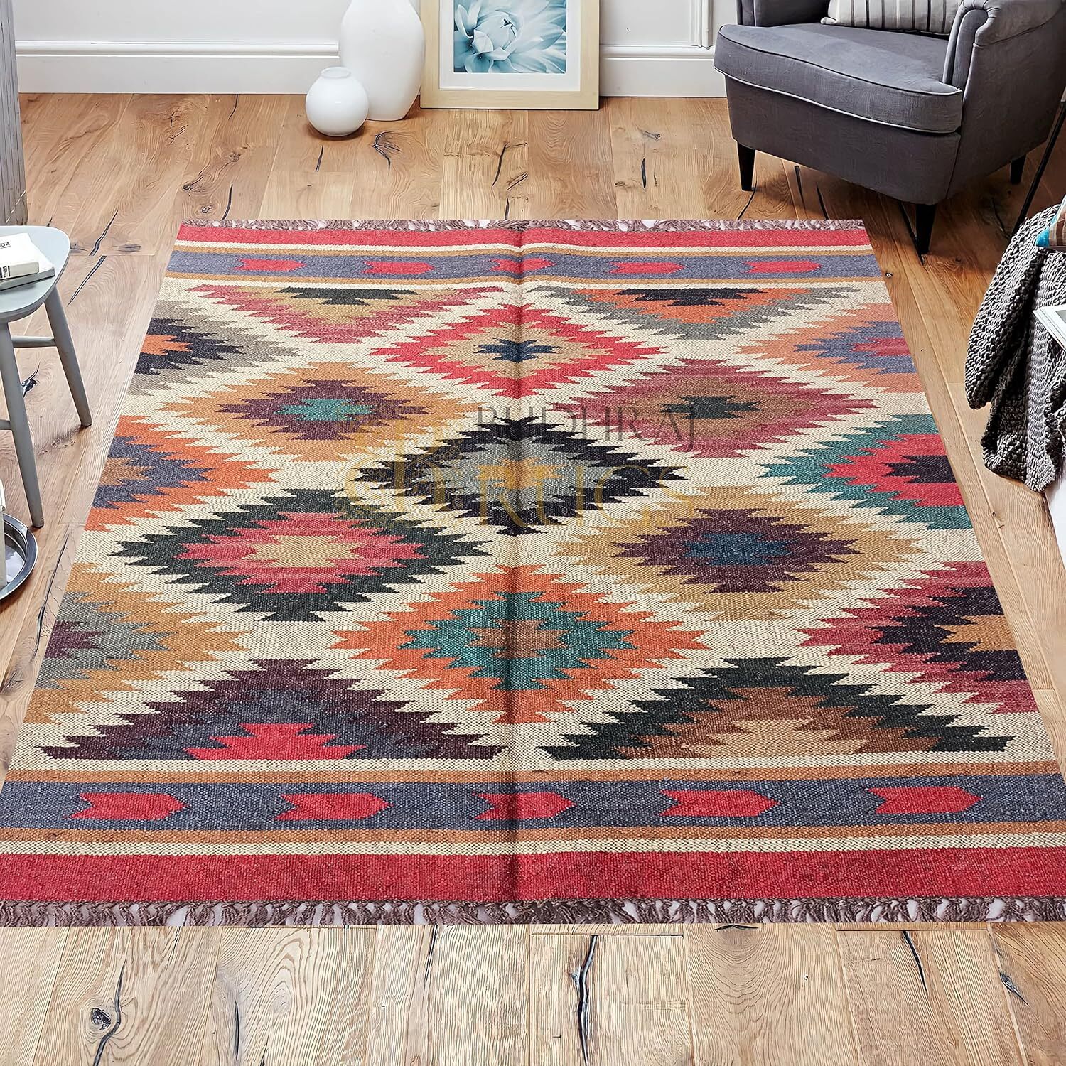 Vintage Rug Kilim Wool Jute Living Room Dinning Home Area Rug Hallway Carpet