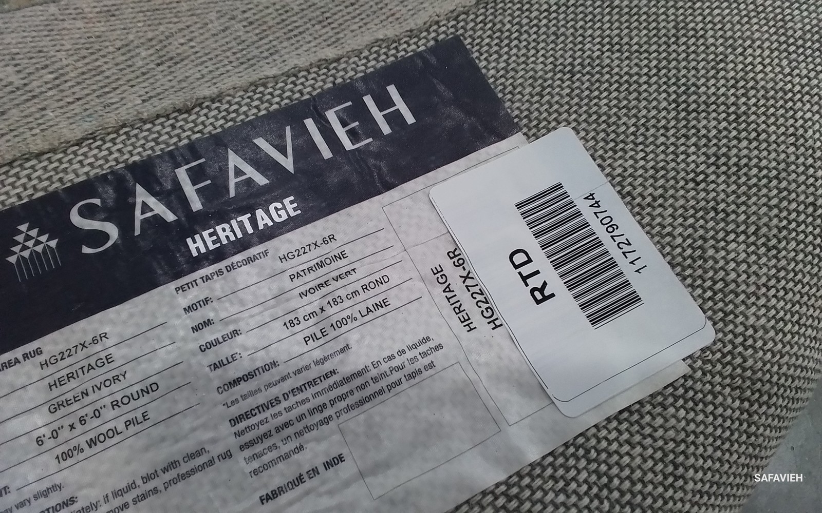 GREEN / IVORY 6′-0″ x 6′-0″ Flaw in Rug, Reduced Price 1172790744 HG227X-6R