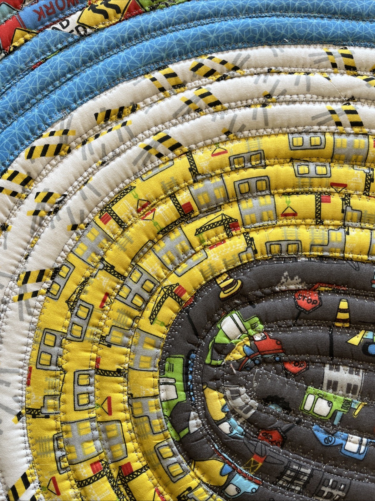Jelly Roll Rug Handmade Sewn Washable Reversible Rug Truck Kids Construction