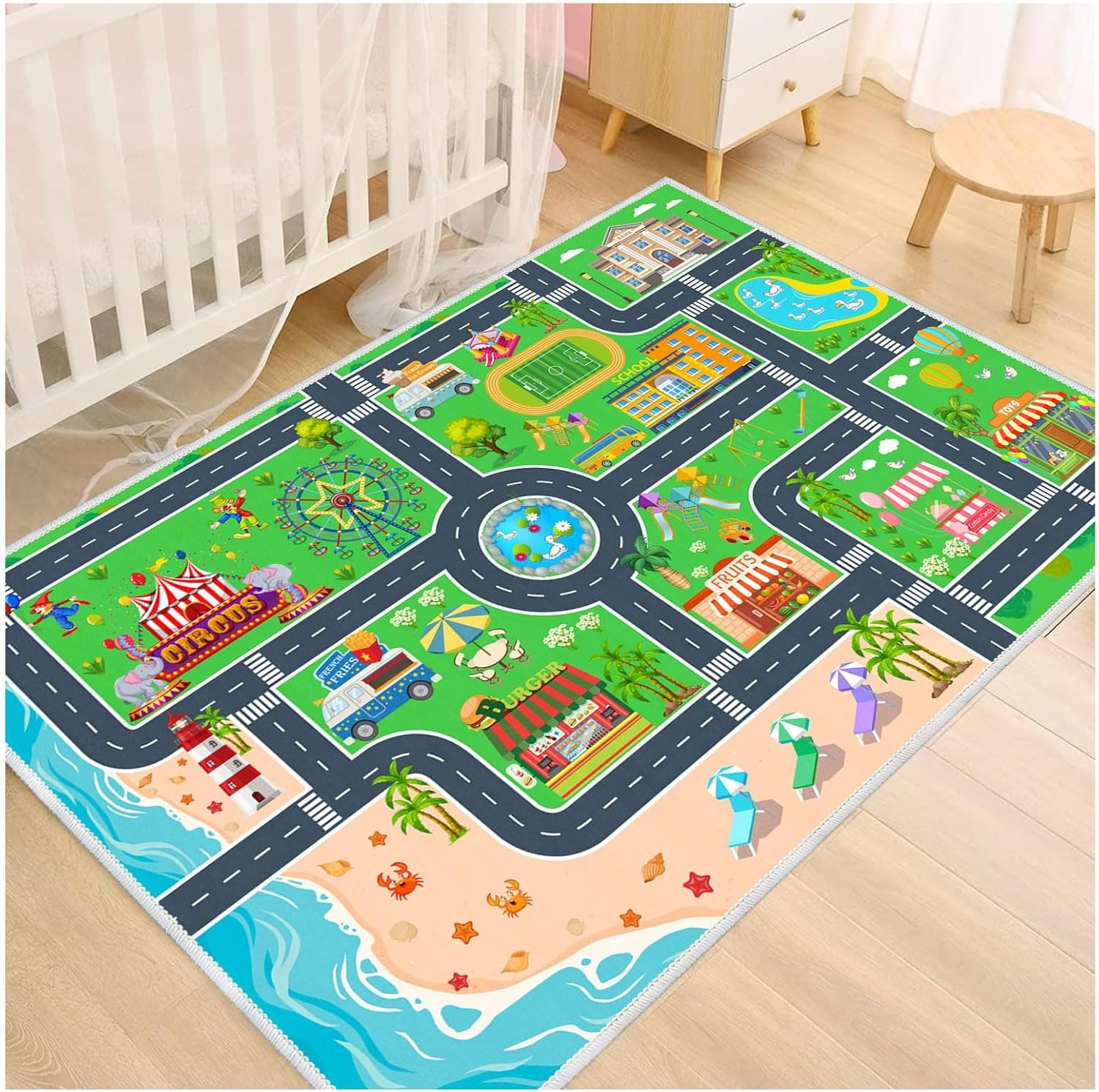 Kids Carpet Playmat Car Rug, Car Rug for Kids Toy Cars and Train, Non Slip Play