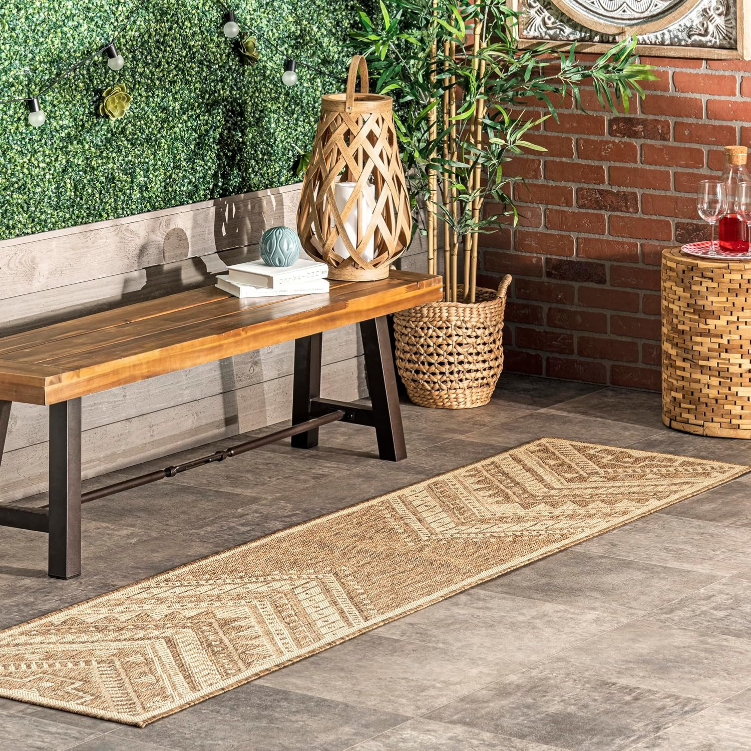 Landry Brown Geometric Indoor/Outdoor Runner Rug, 2′ X 8′