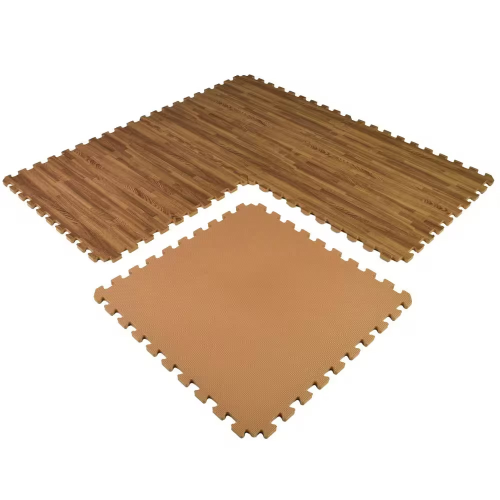 Wood Grain Reversible Dark Wood/Tan 24 In. W X 24 In. L Foam Interlocking Floor