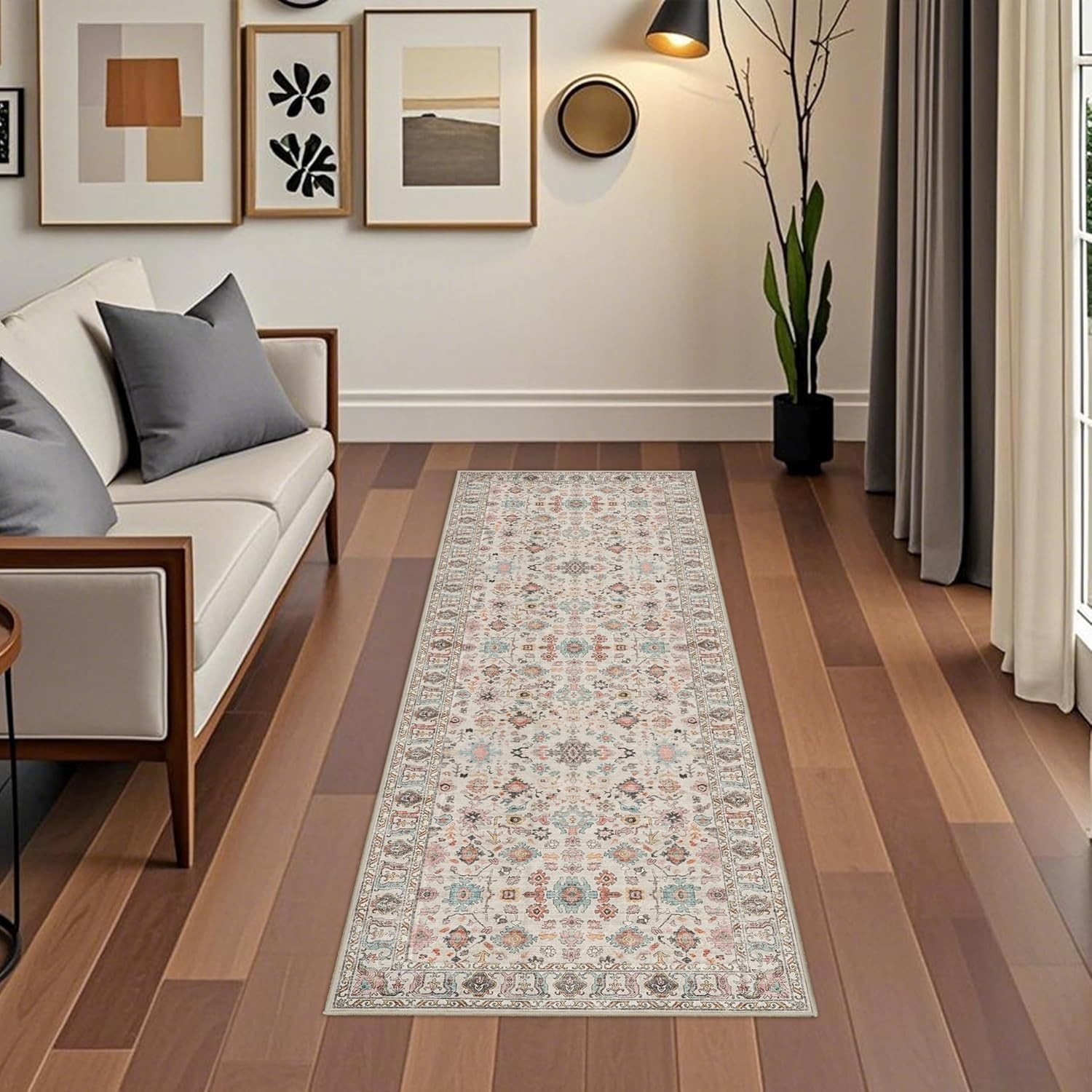 Chic 2×6 Washable Floral Runner with Rubber Backing – Perfect for Every Room