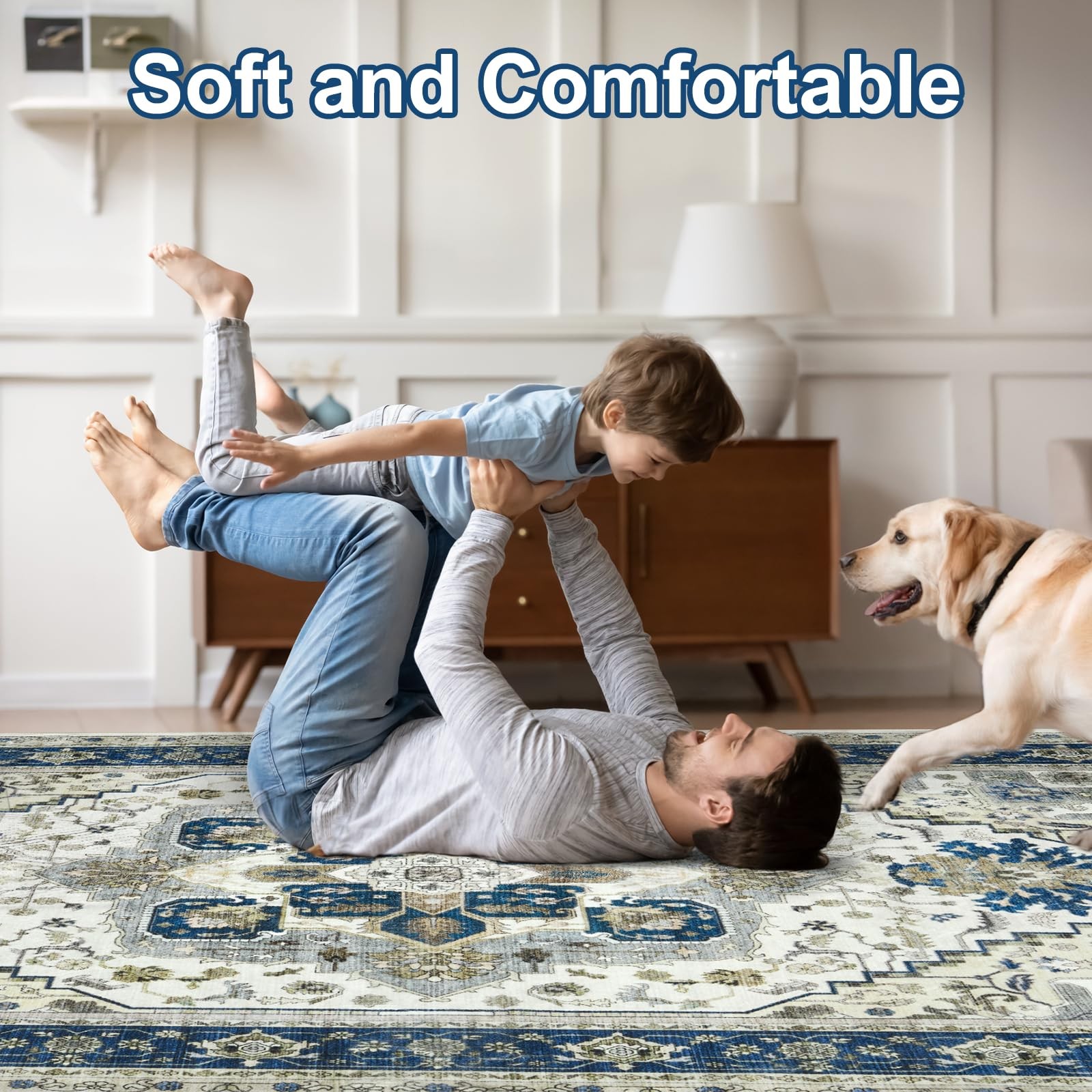 Area Rugs for Living Room 9×12 – Large 9′ x 12′ (Rectangular), Blue/Gray