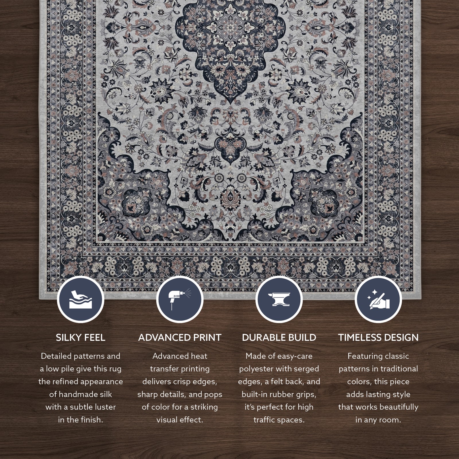 Linon Emerald Barton Woven Microfiber Polyester 6’7″x 9’7″ Rug in Cream