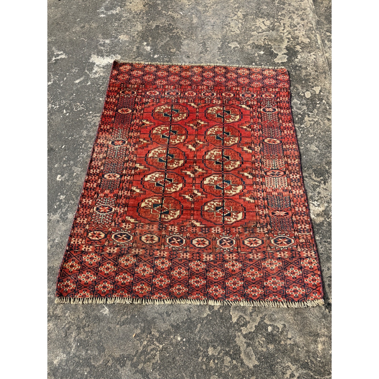 Vintage Traditional Handmade Turkmen Wool Multicolor Rug 52x41in