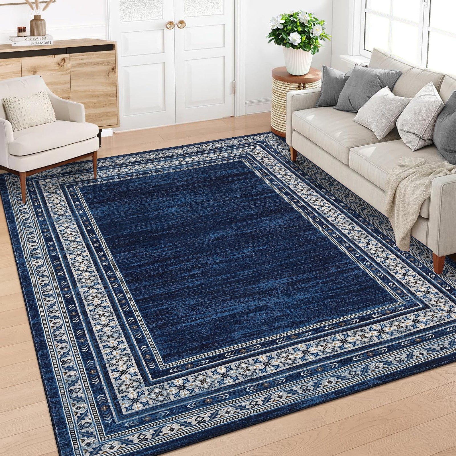 ✨Area Rug Living Room 8x10ft Vintage Bordered Washable Rugs Non Slip Soft Mats