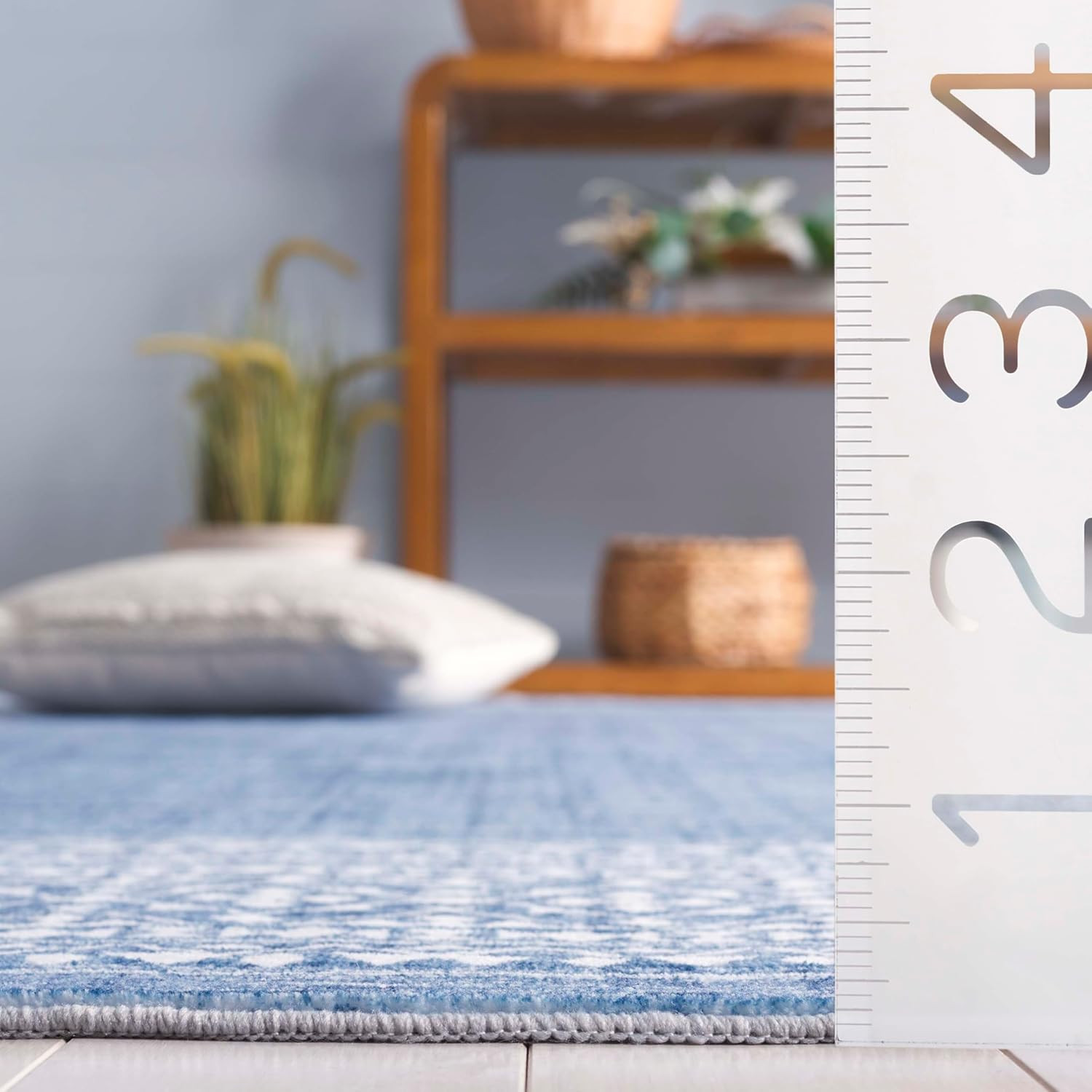 Washable Blue & Ivory Rug – 5′ x 8′, Slip Resistant, Easy to Clean