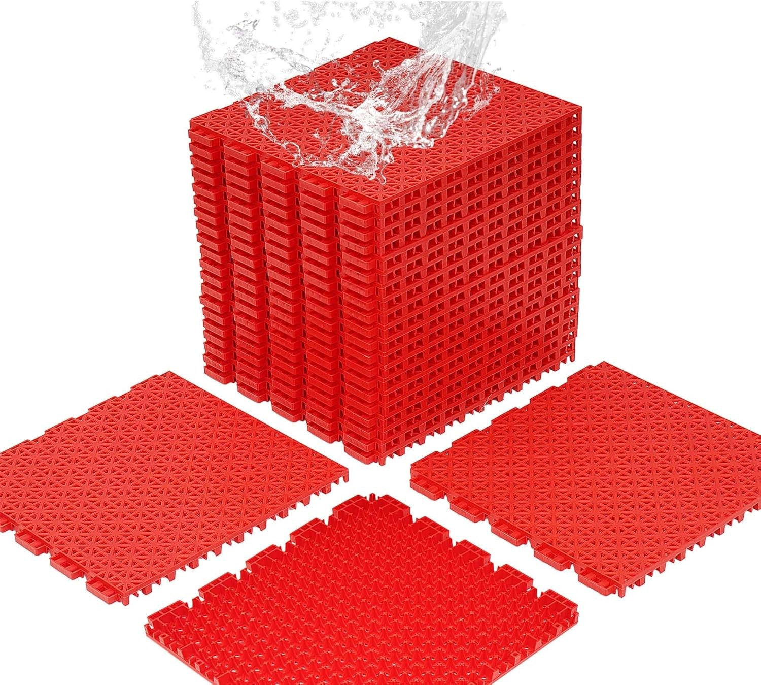 Interlocking Basketball Court Tiles Non-Slip PP Drainage Mat 24 PCS 12″ x 12″