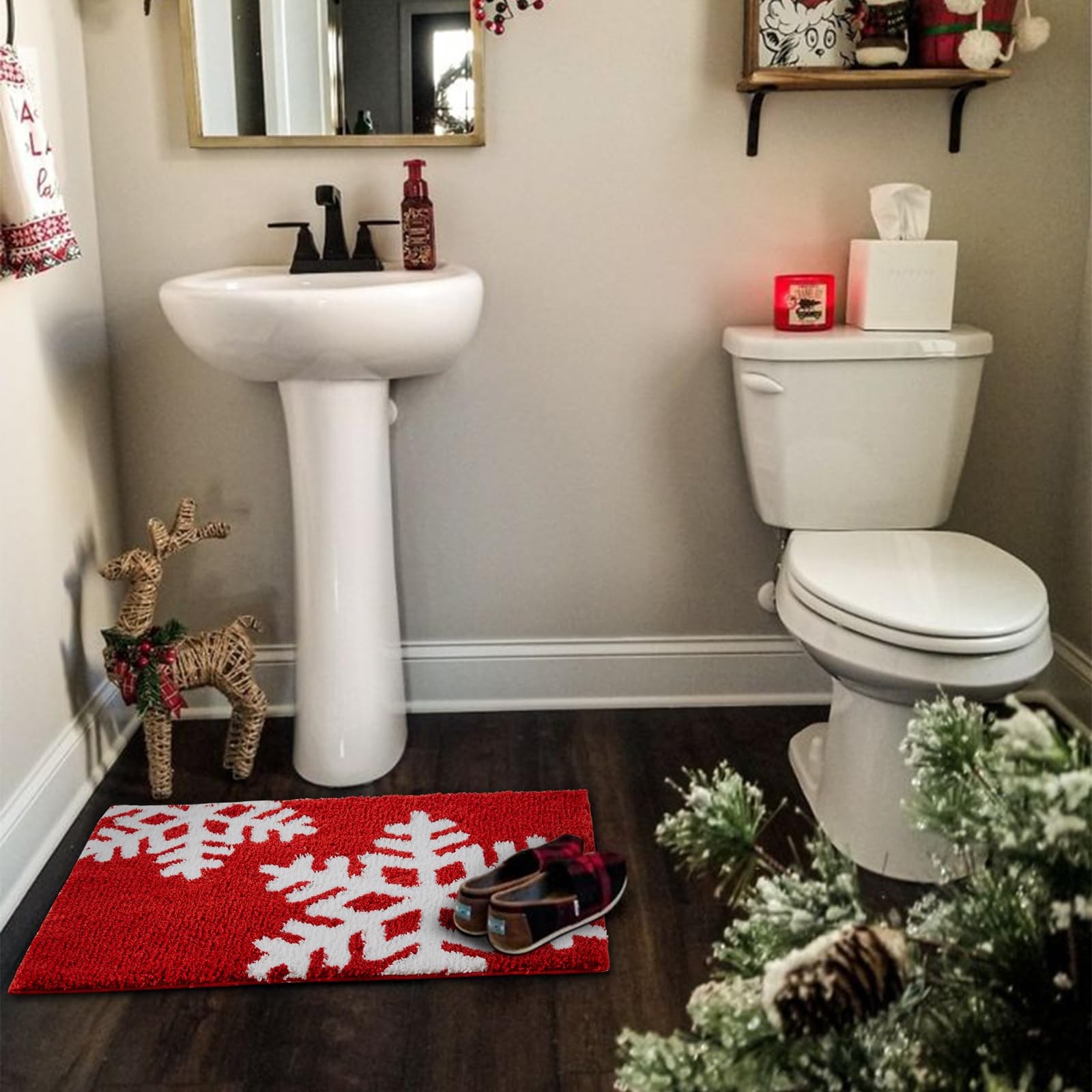 Red Snowflake Joy Christmas Rug 2×3, Plush Soft Cute Winter Seasonal Christma…