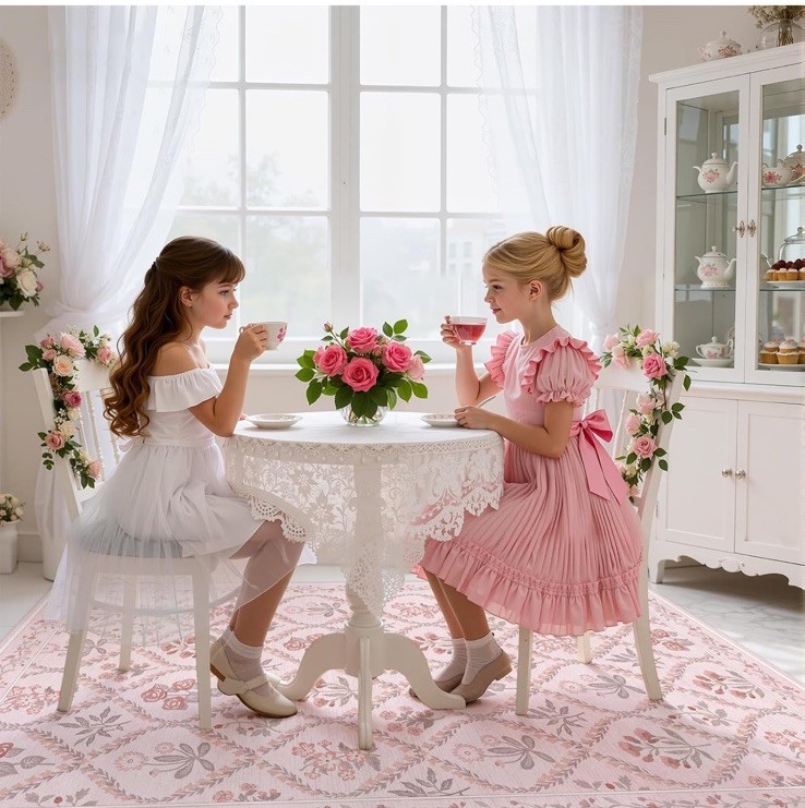Pink Rug for Bedroom Girls, 5×7 Washable Rug for Floral