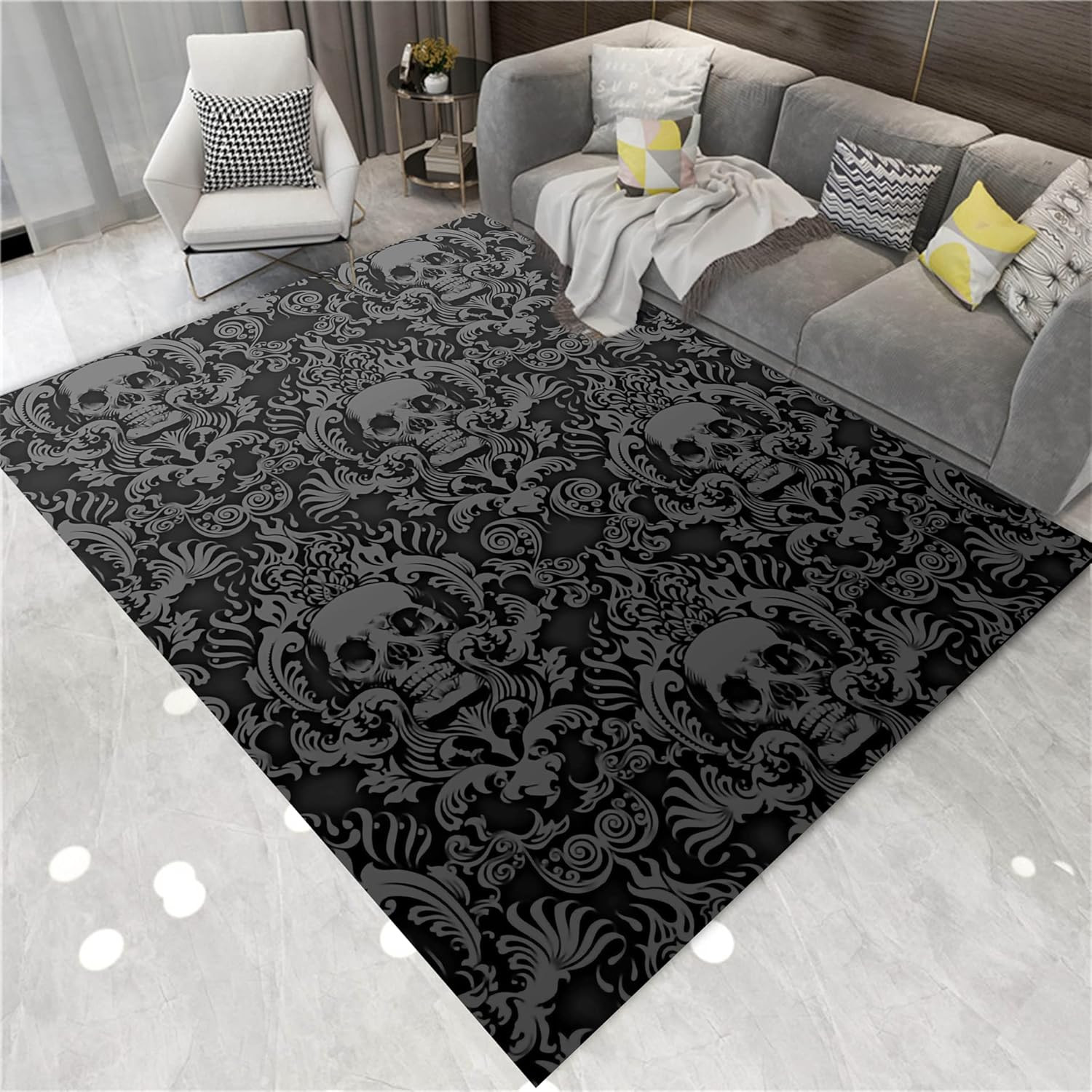 Gothic Skull Area Rug 6’X8′ – Vintage Non-Slip Carpet for Home Decor