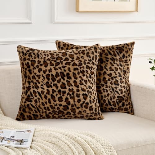 Pillow Covers 18×18 Faux Fur Throw Pillow Covers 18″ x 18″ (Pack of 2) Cheetah