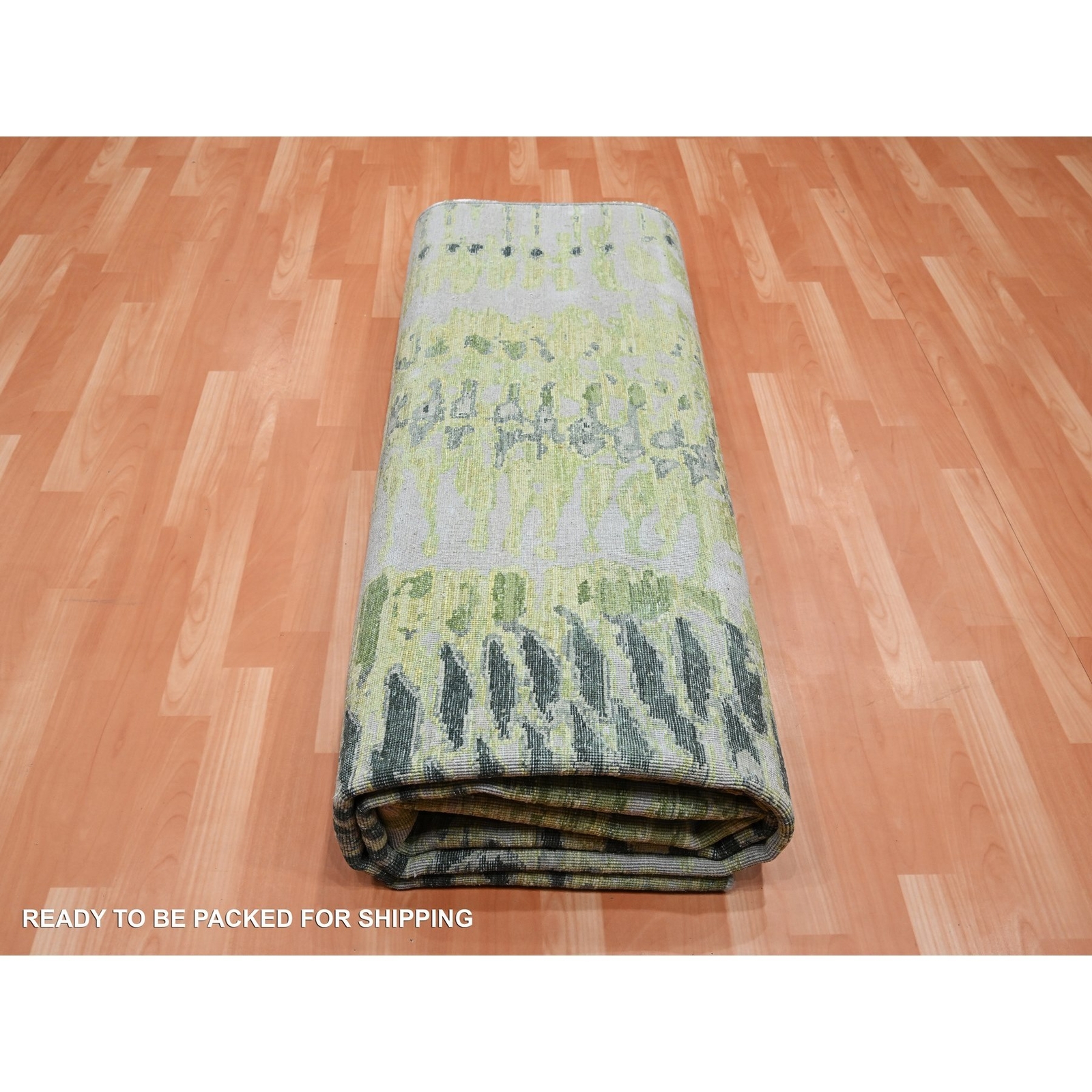 9’x12’2″ Green Crocodile Safari Design All Silk Hand Knotted Oriental Rug R75551