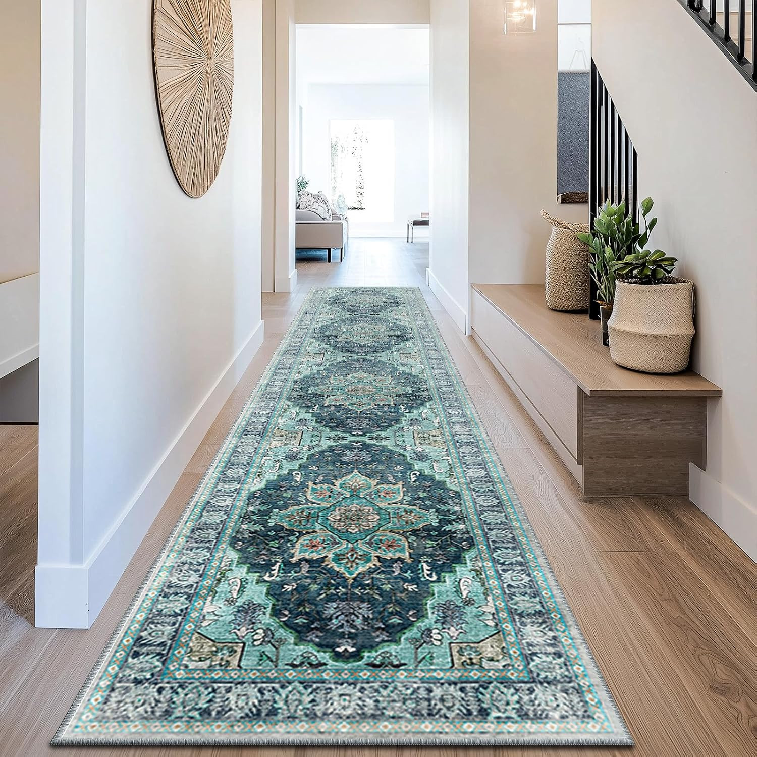8X10 Area Rug Washable Rugs for Living Room, No Pile Boho Carpet for Entryway Be