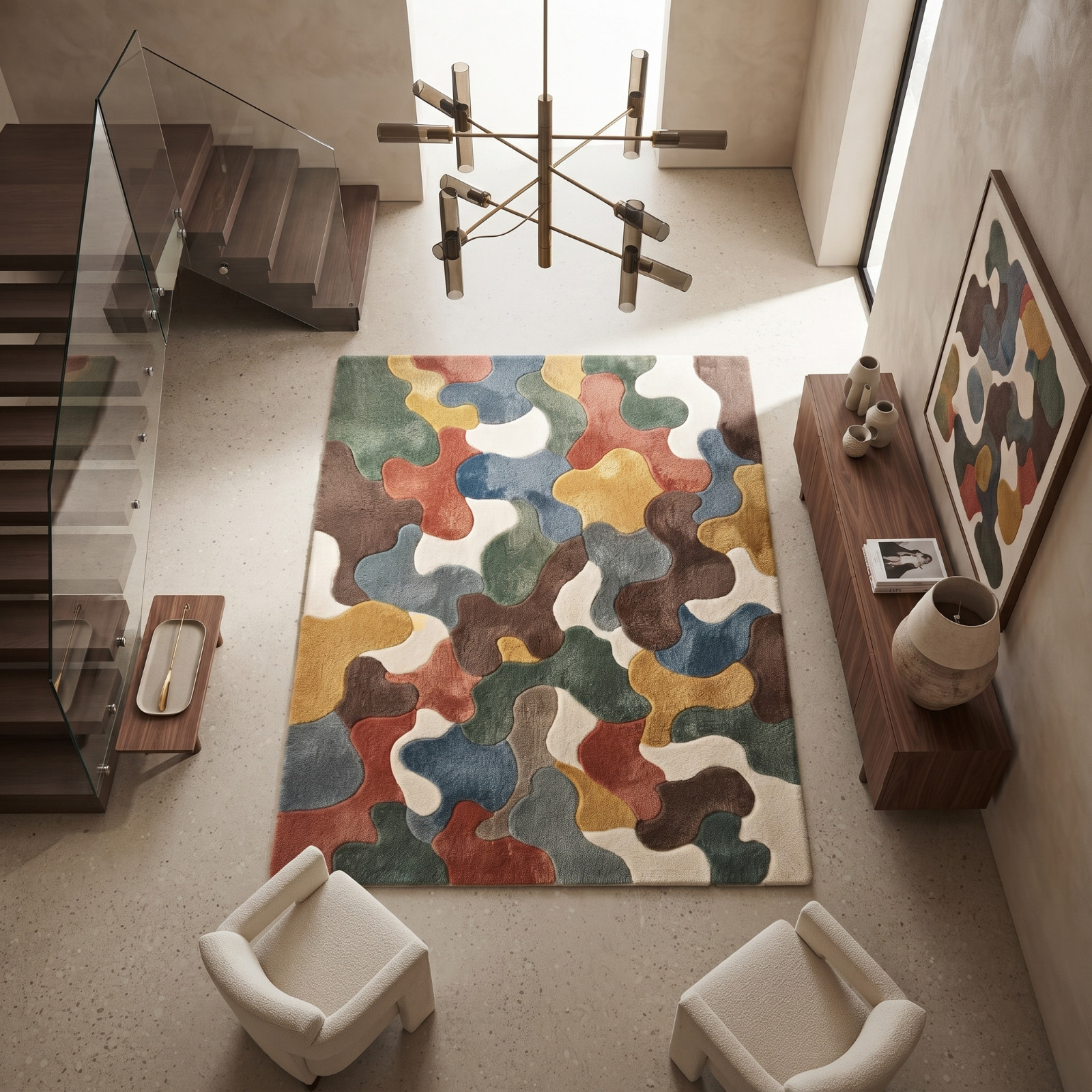 Hand-Tufted Wool Area Rug in Soft NZ Grand Multicolor Area Rug For Living Room
