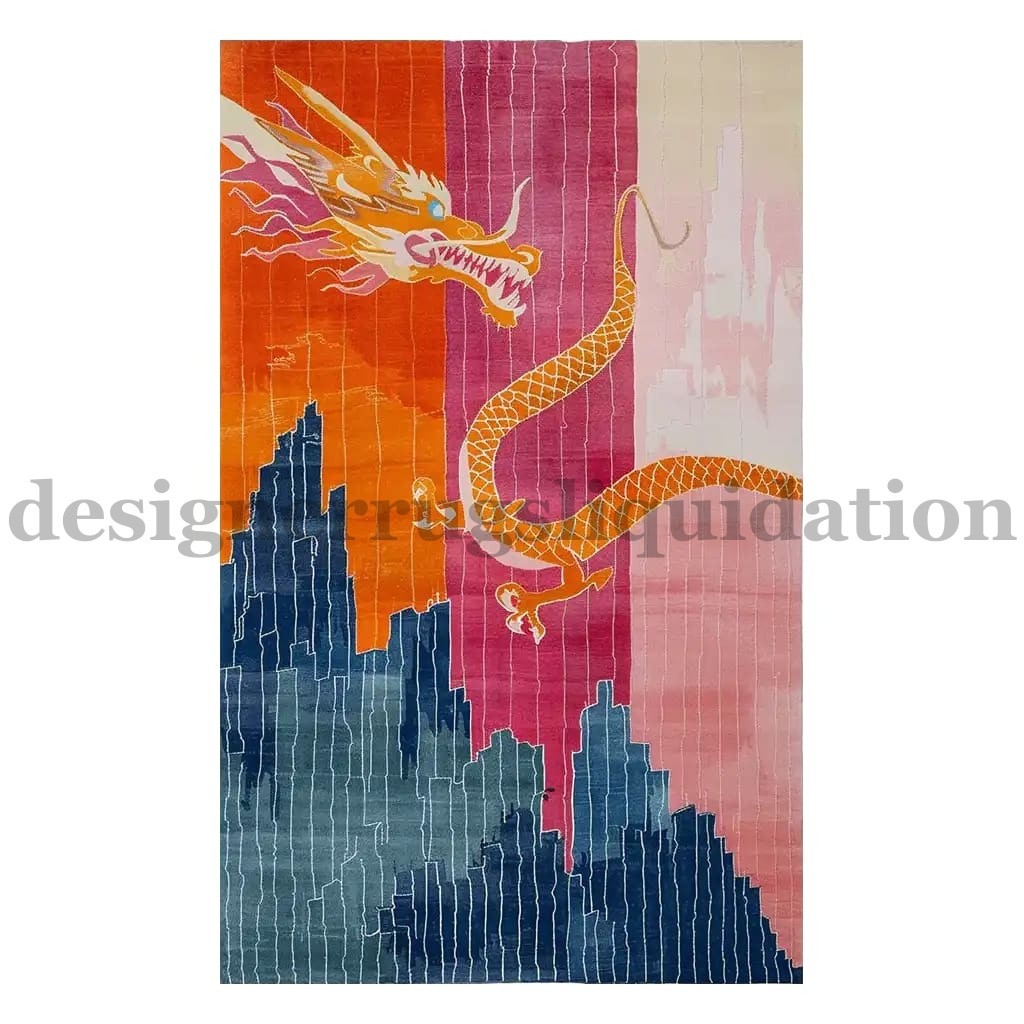 Modern Dragon AreaRug Hand Tufted Wool Viscose Contemporary Oriental Fantasy Rug
