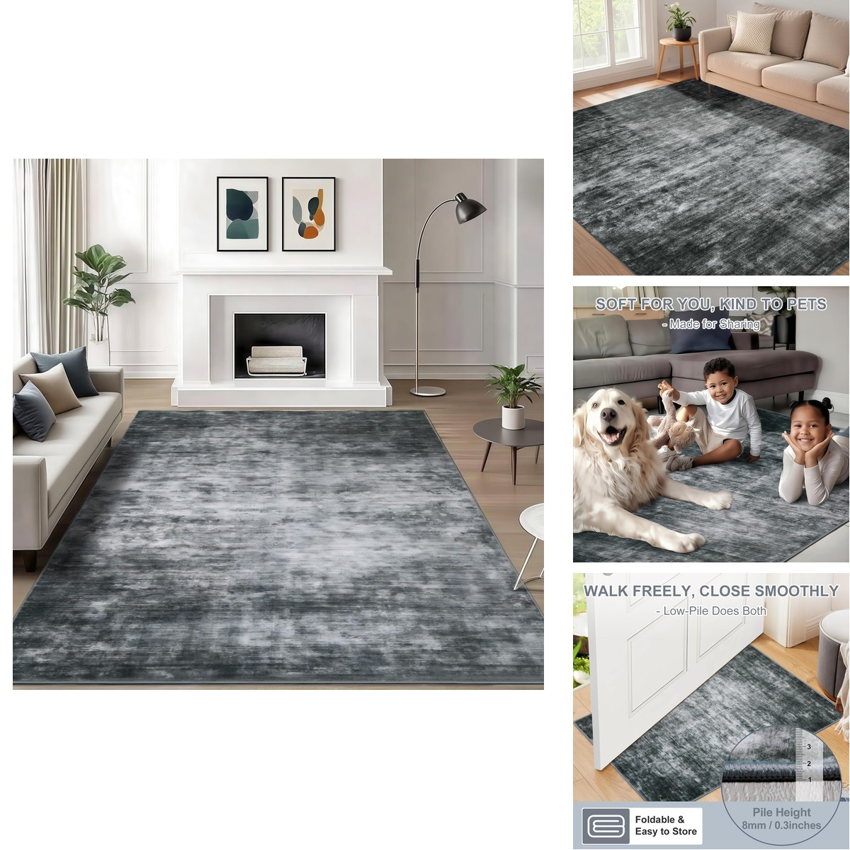 WILLSUN 5×7 Boho Floral Print Area Rug Machine Washable Kid Pet Friendly