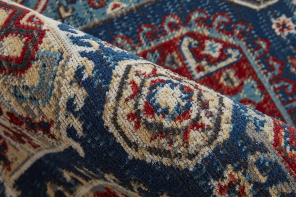10′ X 13′ Blue Red And Tan Abstract Power Loom Distressed Stain Resistant Area