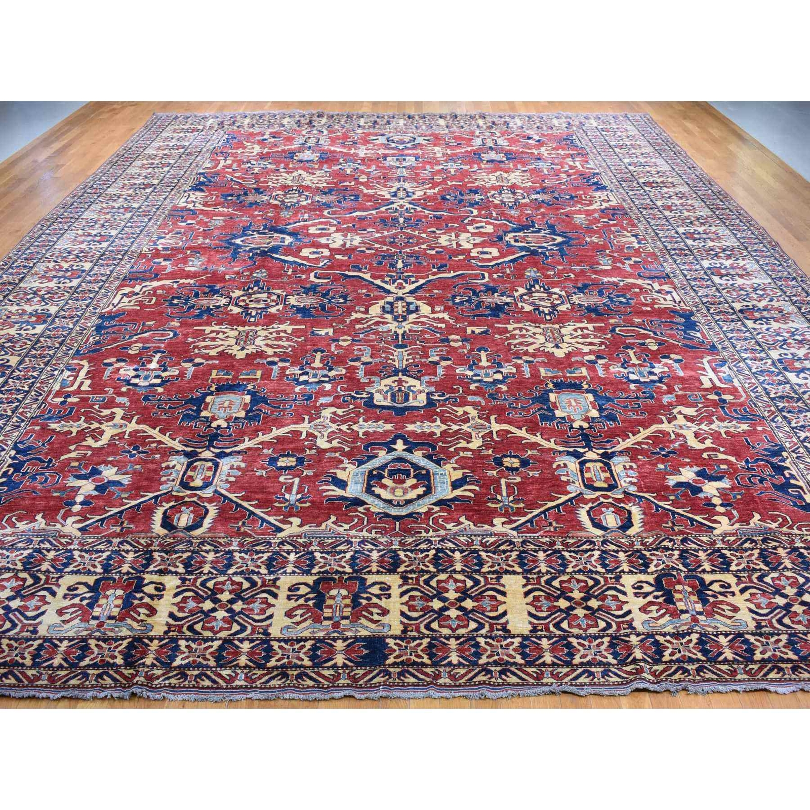 15’9″ x 19’10” Brick Red Super Kazak Pure Wool Hand Knotted Oversized Rug R87978