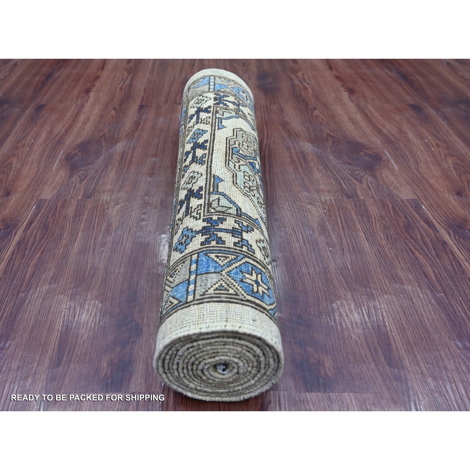2’7″x11’8″ Ivory Afghan Ersari Elephant Feet Design Hand Knotted Wool Runner Rug