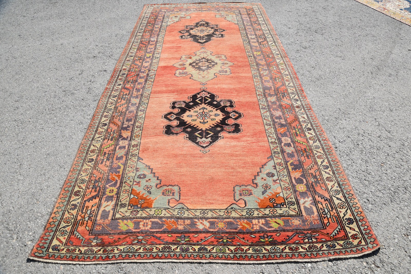 Vintage Turkish Large Rug 5,2×11,5 ft (160×350 cm), Orange Abstract Rug Rug