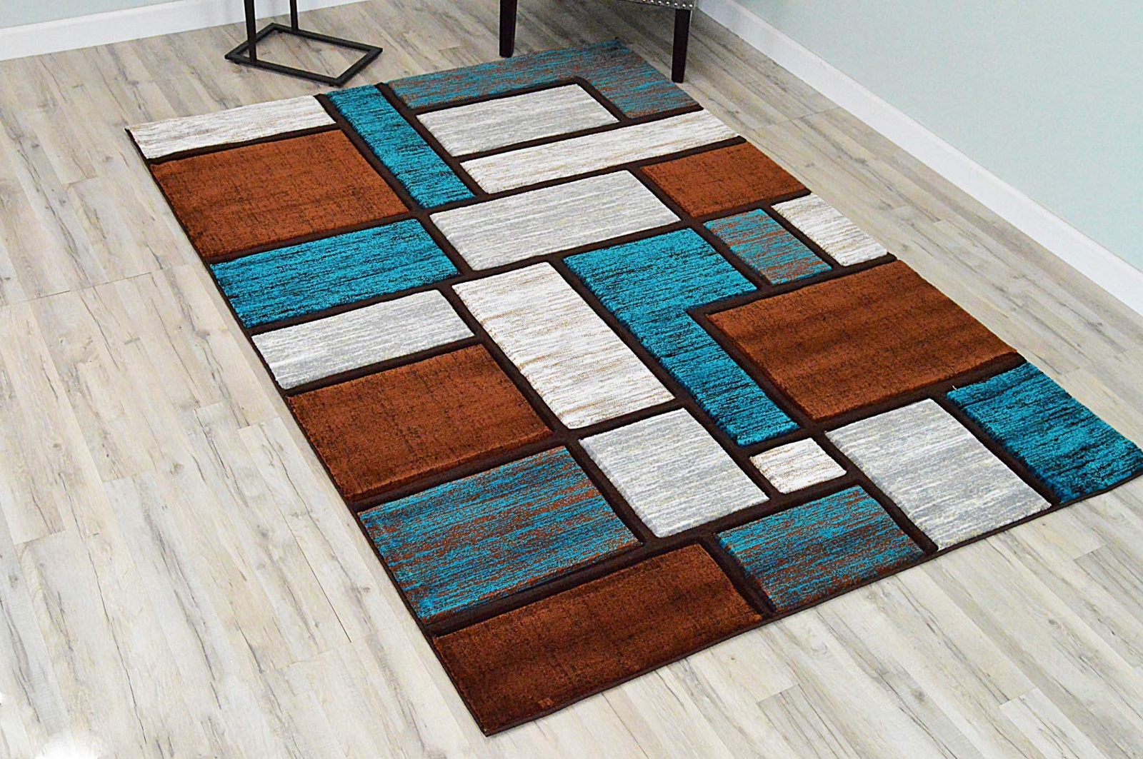 Premium Carved Modern Contemporary Abstract Rug 3995 Turquoise Brown 2’7”x4′