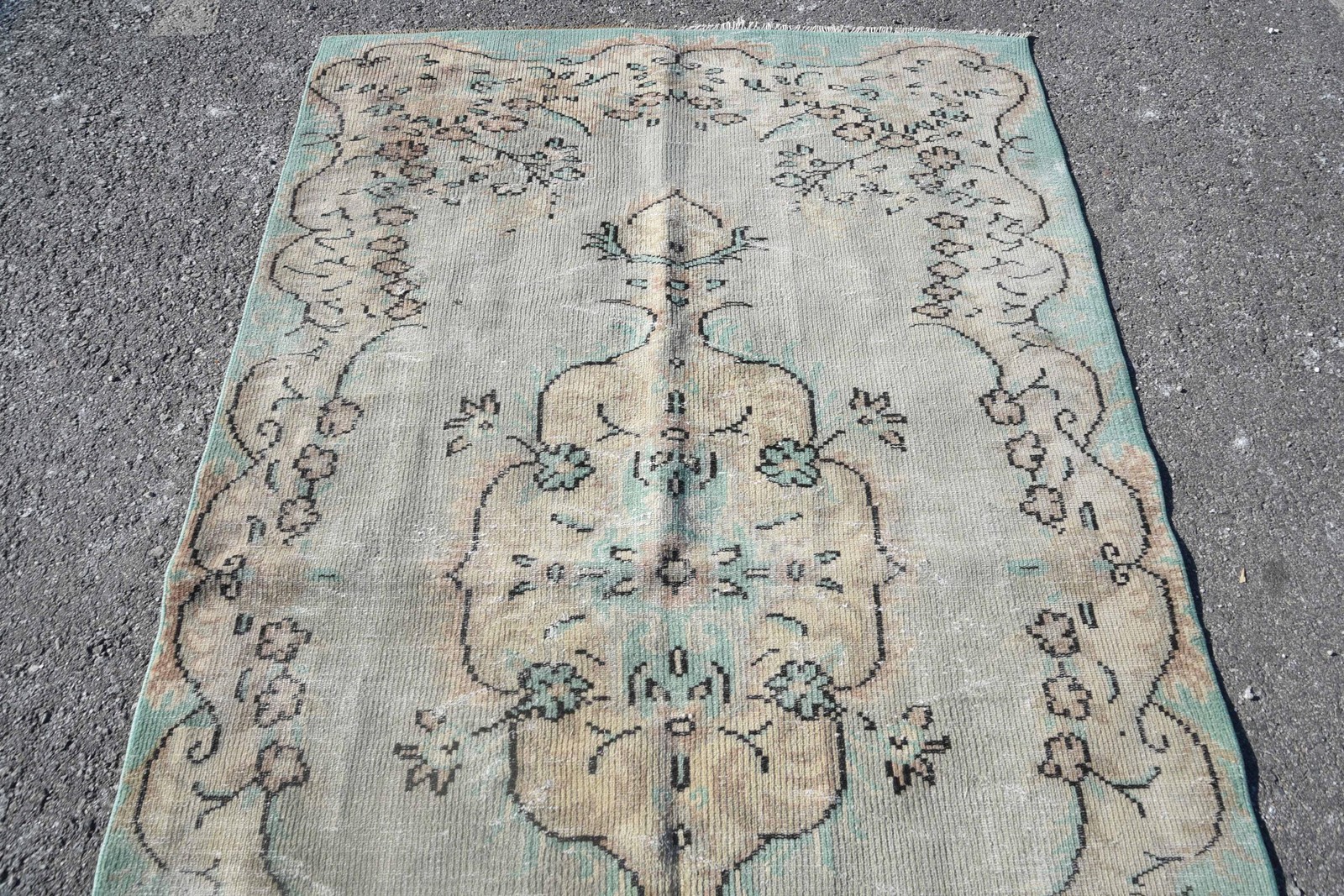 Turkish Rug, Area 4,7×8 ft Rug, Beige Bordered Rug