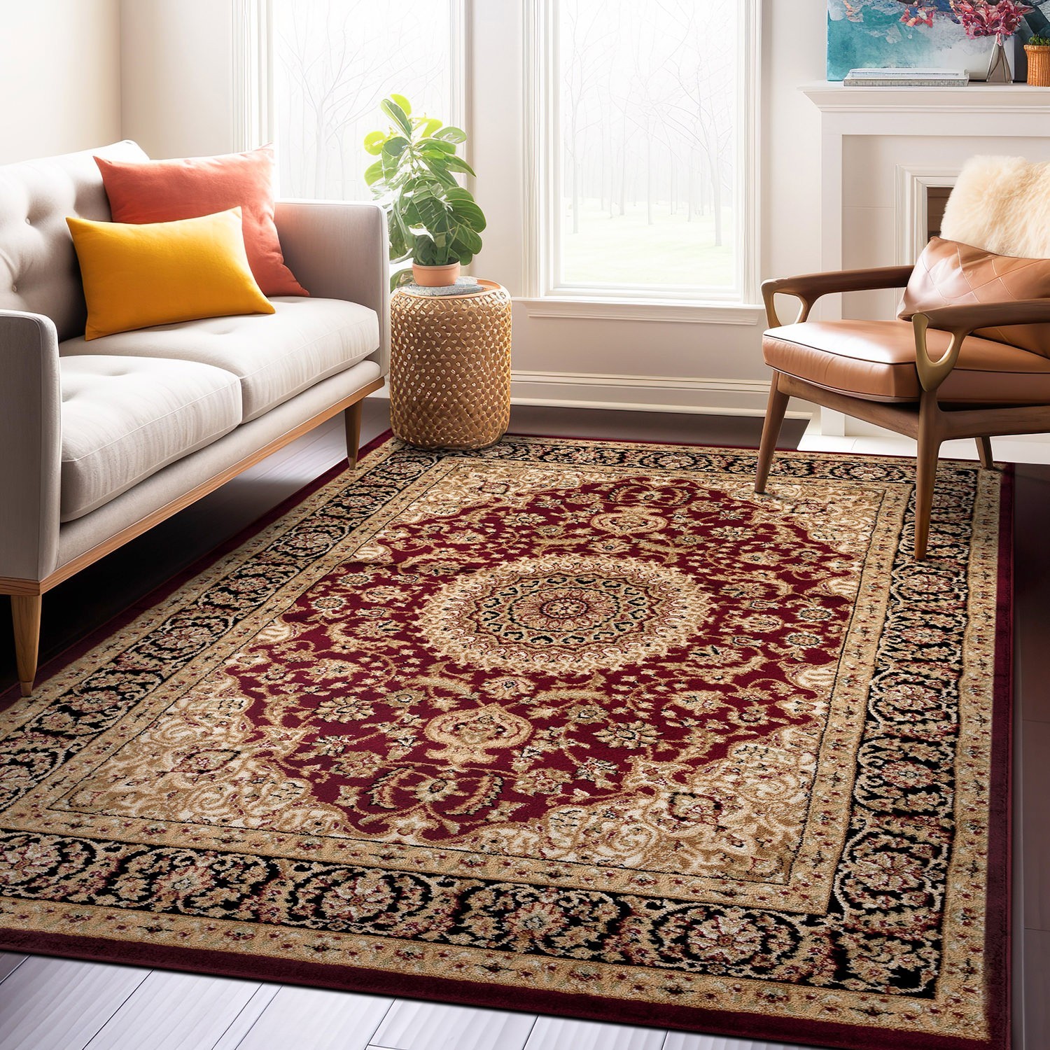 Large Traditional 8×10 Living Room Rugs Oriental Medallion Area Rug 5×7 Carpet
