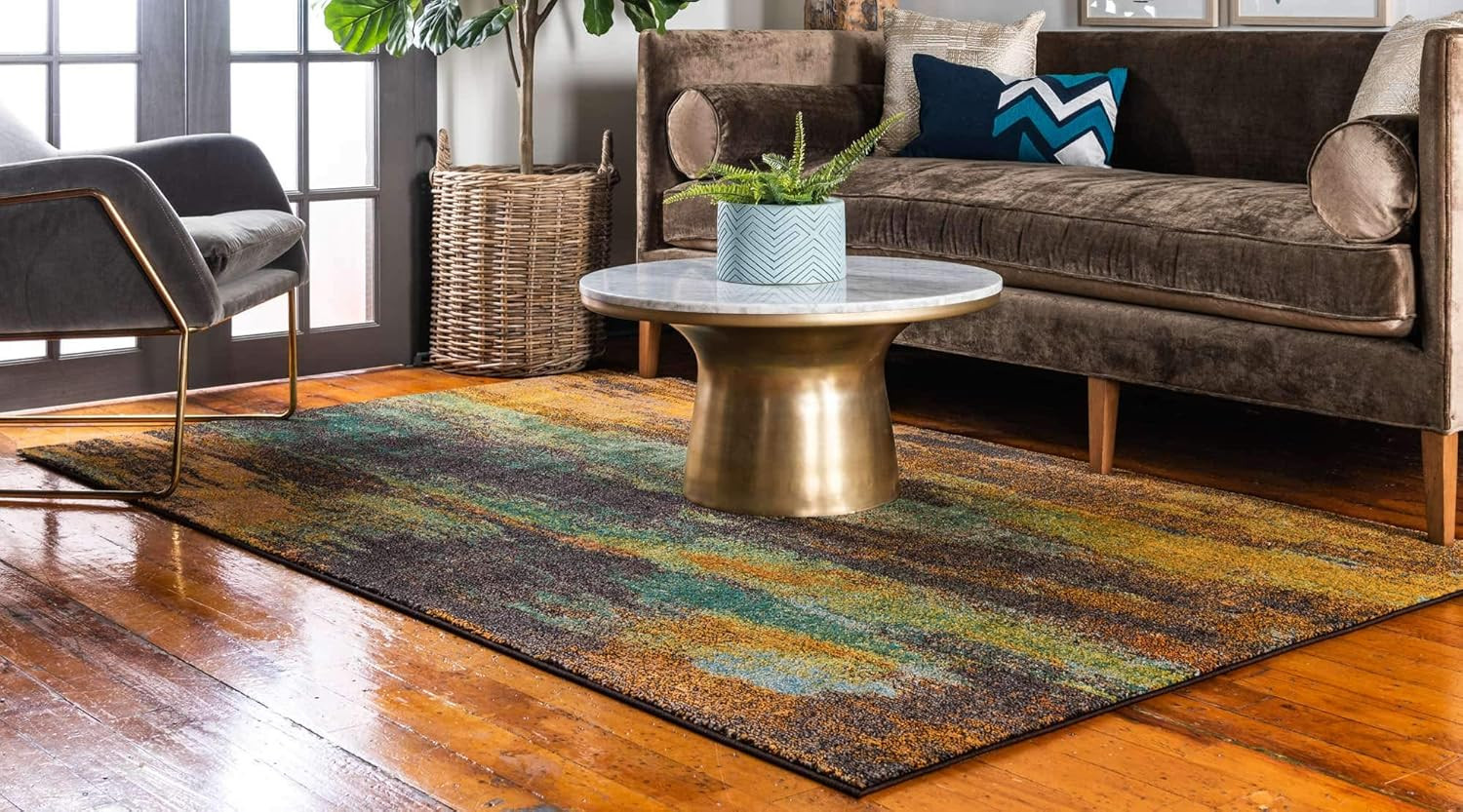 Vibrant Abstract Watercolor Area Rug – Jardin Collection 9′ x 12′ Rectangular
