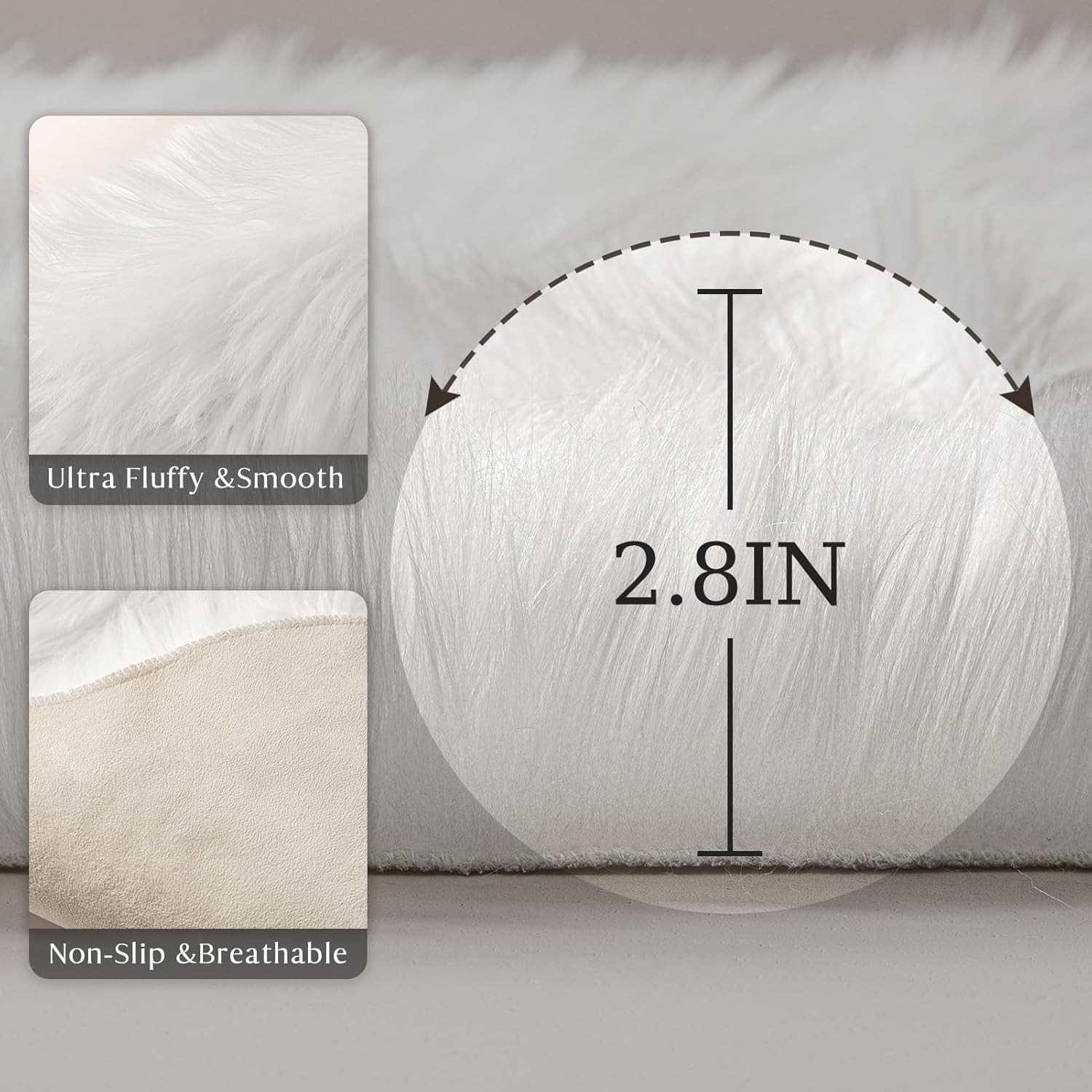 Ashler Faux Fur Rug, White Area Rugs, Fluffy Sheepskin Fur Rug, Fuzzy Ultra S…