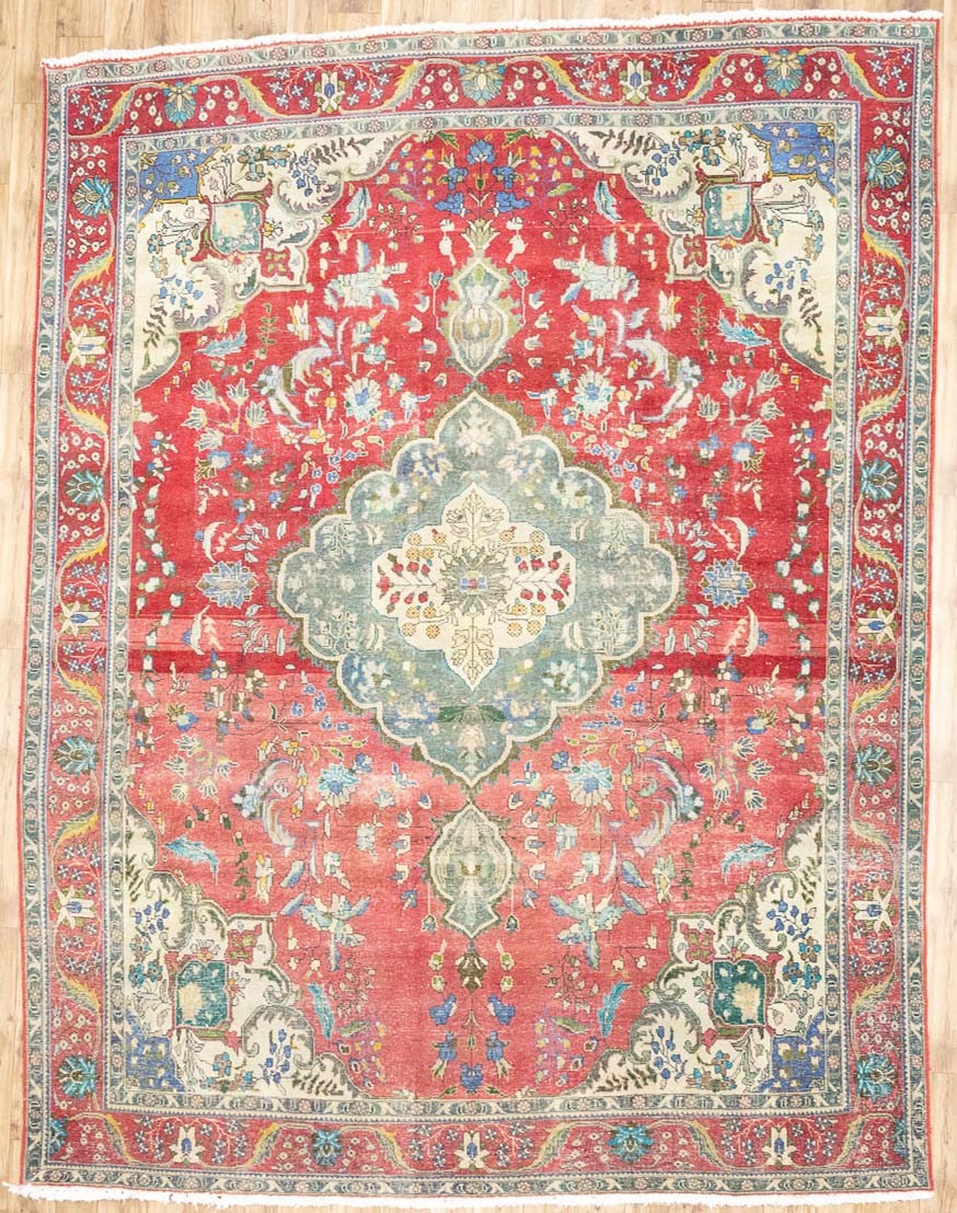 Semi-Antique Distressed Floral Oriental Wool Rug Home Decor Carpet 9’6×12’5 Ft