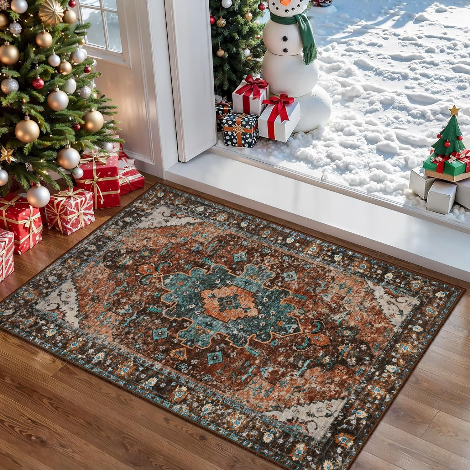 Ciicool Washable Vintage Area Rug, 2X3Ft Small Boho Rug, Ultra Soft Rugs for Ent