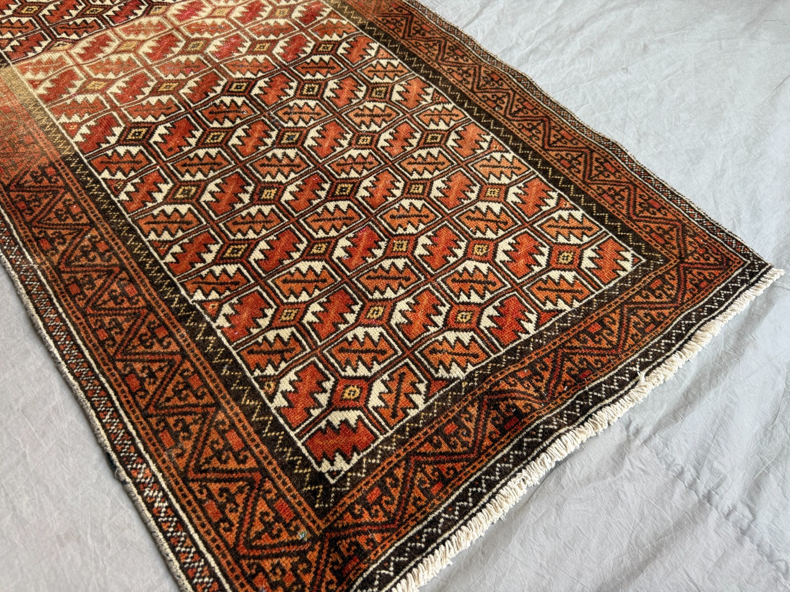 2×5 Vintage Terracotta Baluchi Rug Hand Knotted Afghan Tribal Wool Carpet